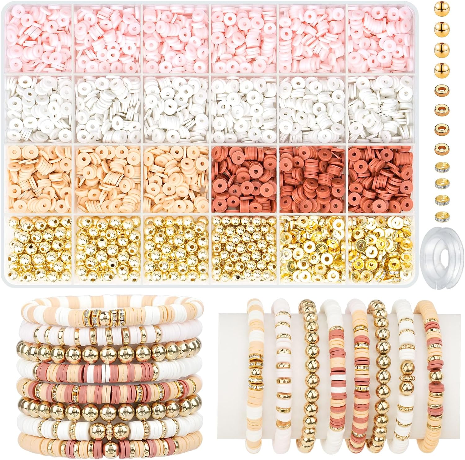 Gionlion 3000 Pcs Clay Beads for Bracelets (Golden Milk Mocha)