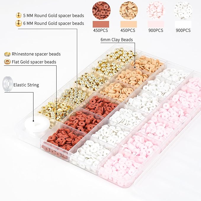 Gionlion 3000 Pcs Clay Beads for Bracelets (Golden Milk Mocha)