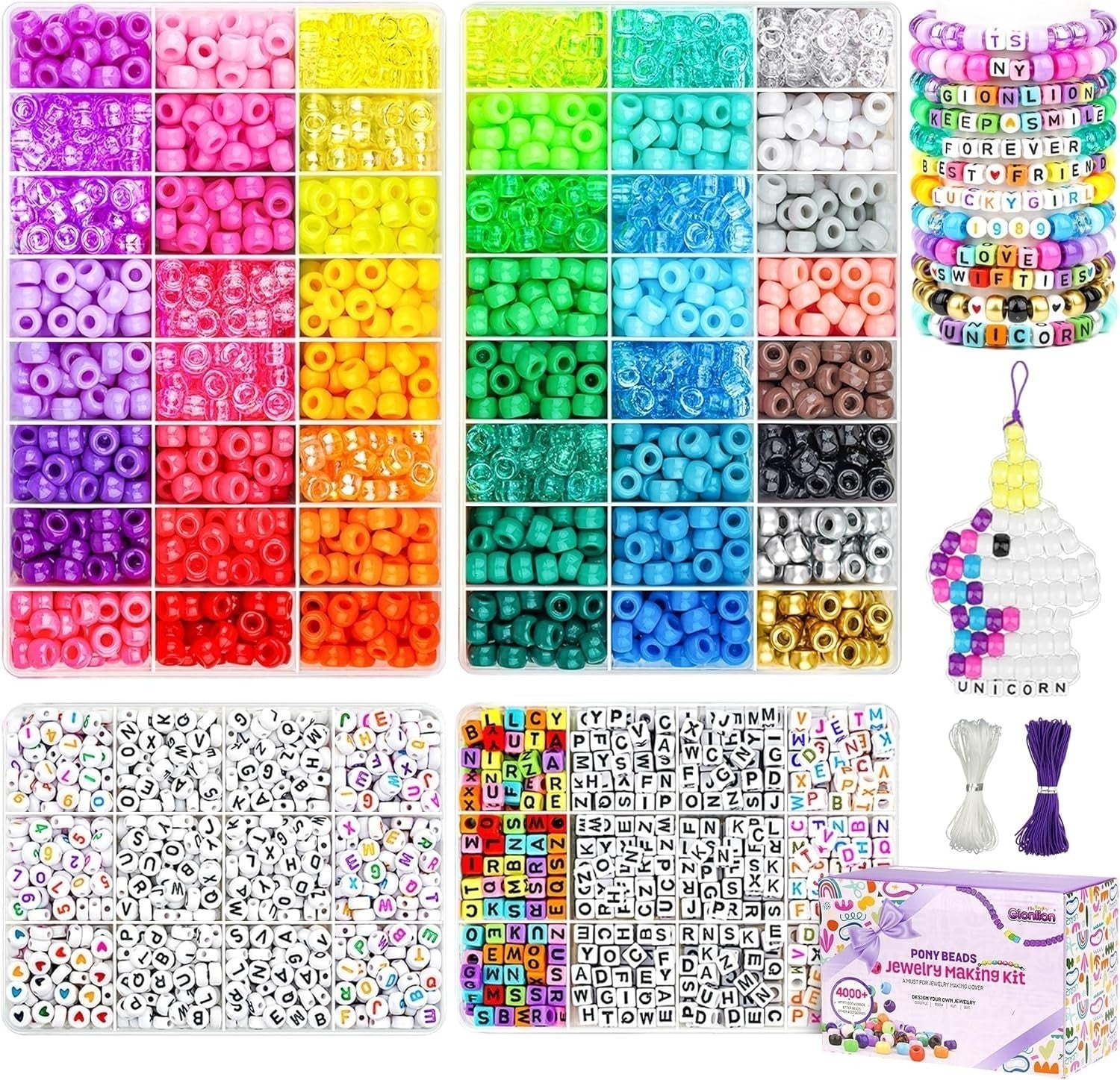 Gionlion 4200pcs Pony Beads for Bracelet Making Kit