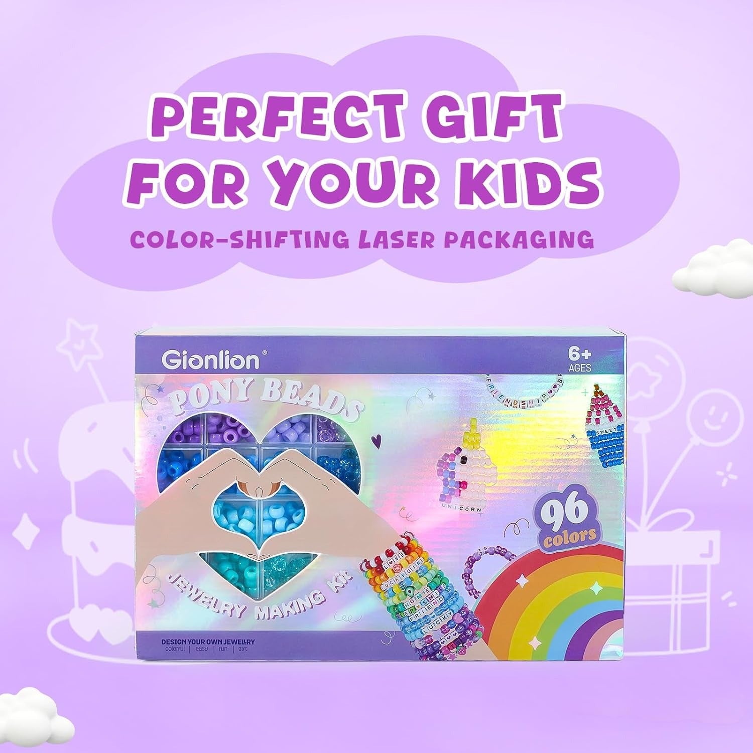 Gionlion 96 Colors 5 Boxes Bracelet Making Kit Pony Beads, Friendship Bracelet Kit with 850 Pcs Letter Beads, Rainbow Kandi Beads for Bracelets Jewelry Making Kit, Arts and Crafts Gifts for Kids