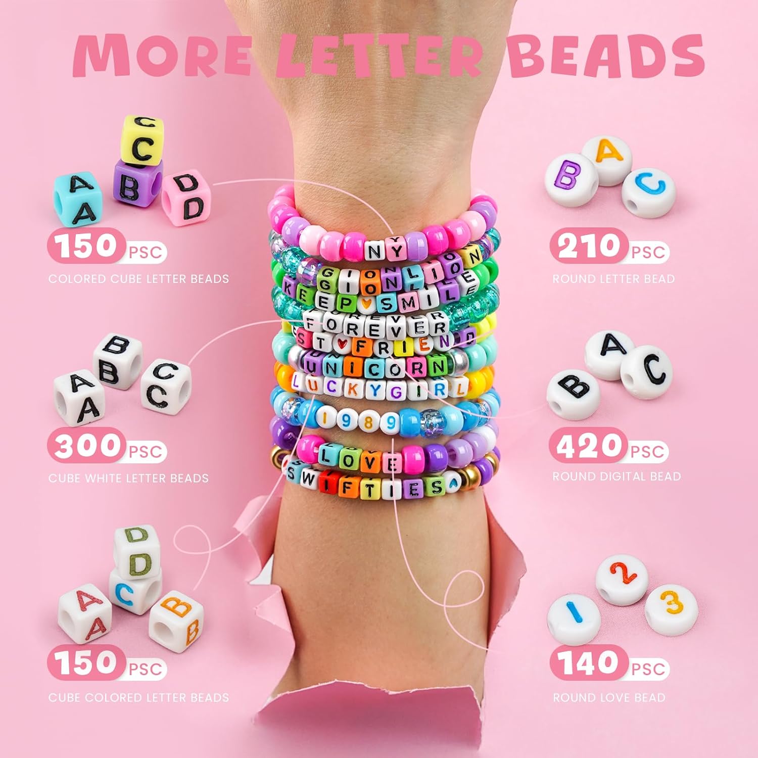 Gionlion 4200pcs Pony Beads for Bracelet Making Kit