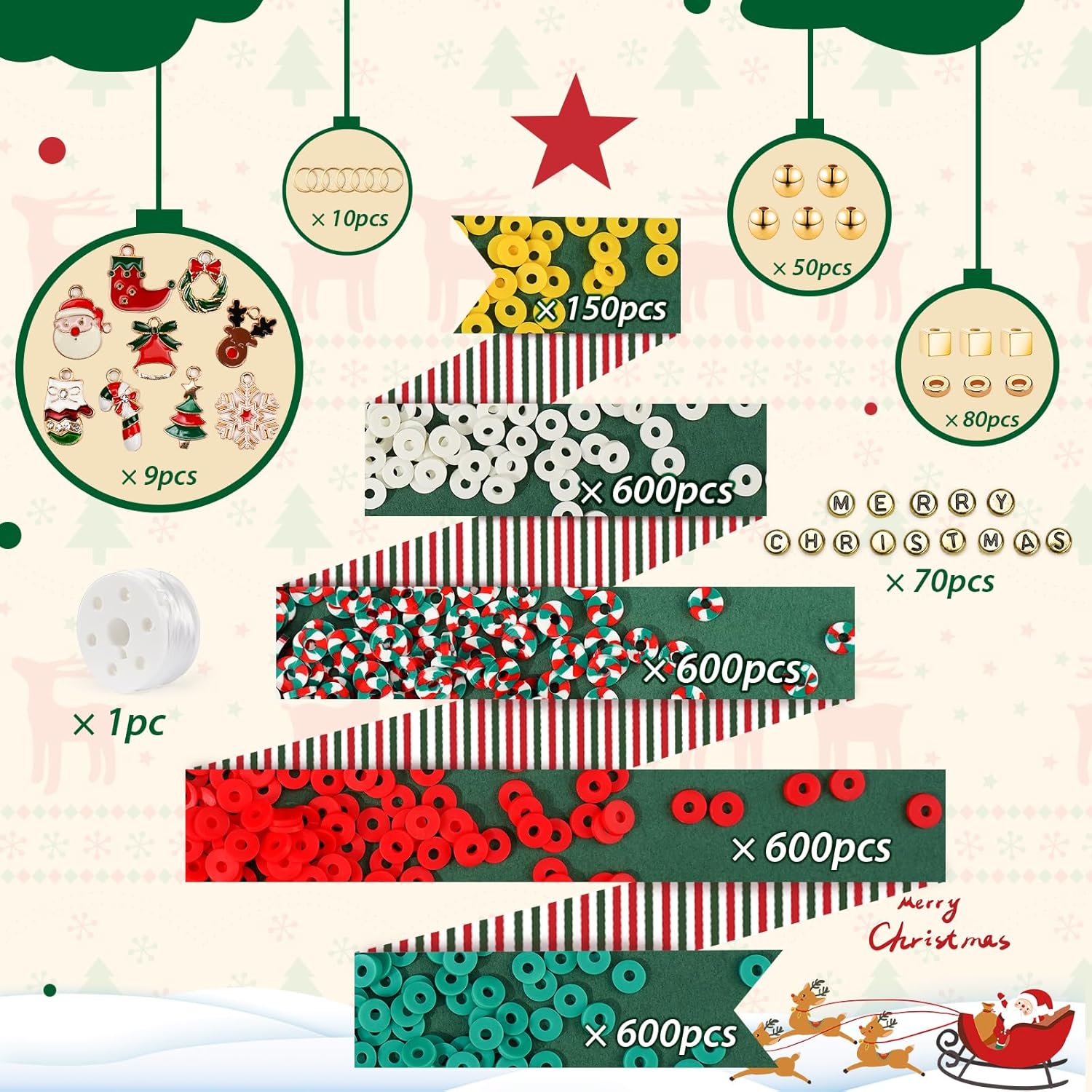 Gionlion 3000 Pcs Christmas Beads for Bracelets