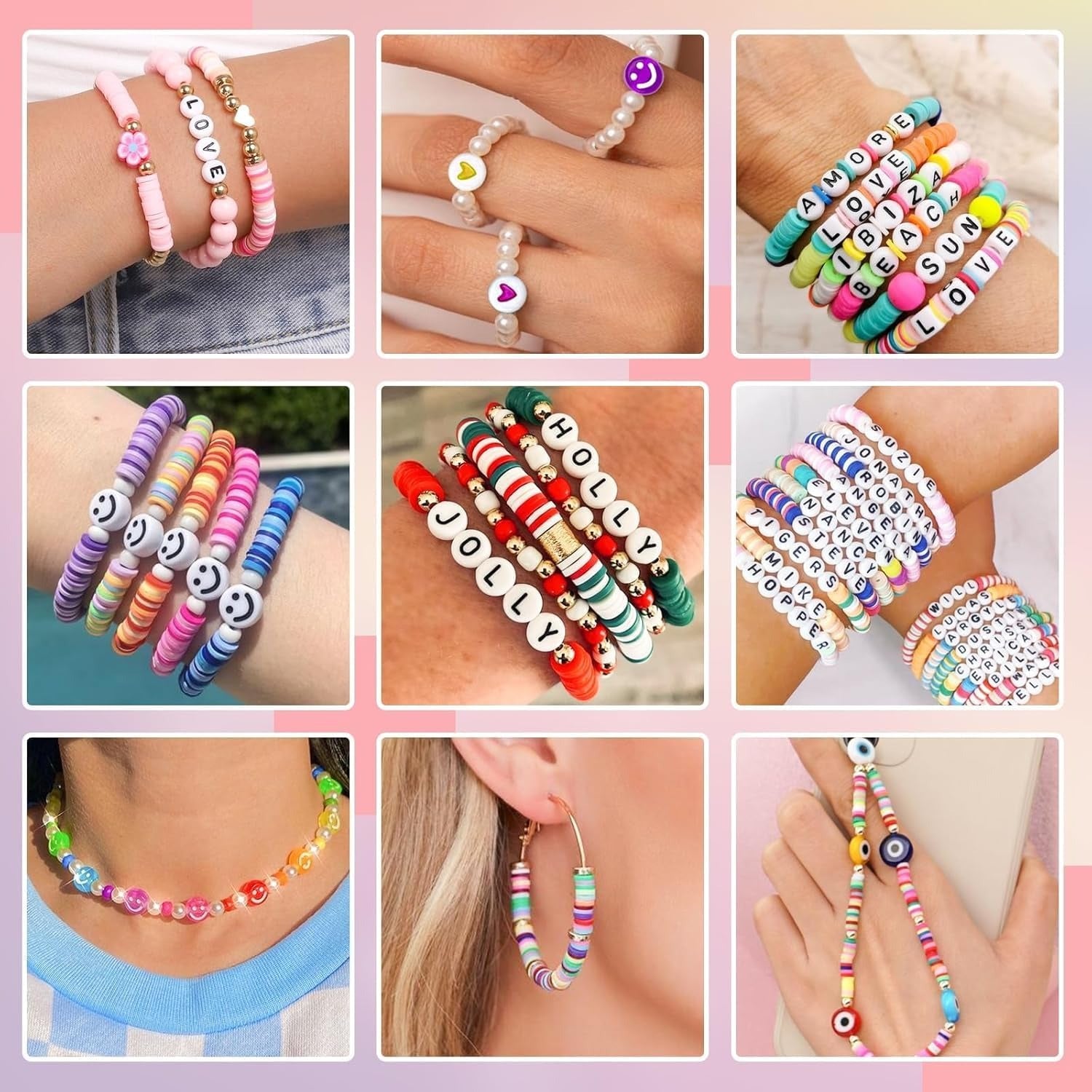 Gionlion 30,000 Pcs Clay Beads Bracelet Making Kit, 168 Colors 8 Boxes Flat Preppy Beads for Friendship Bracelets, Jewelry Kit with Pendant Charms Elastic String Crafts Gift for Adults Kids 6+