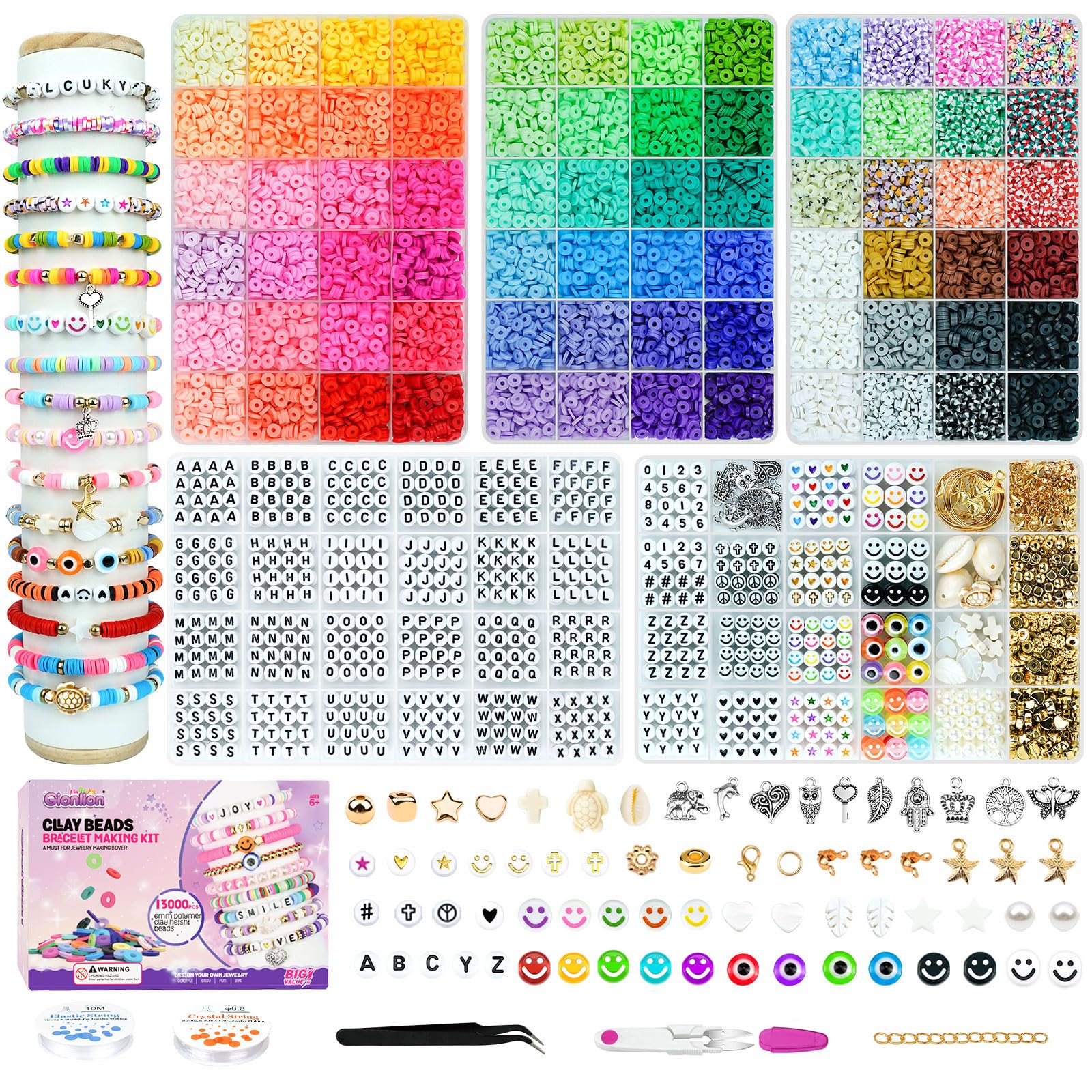 Gionlion 13000 Pcs Clay Beads Friendship Bracelet Making Kit