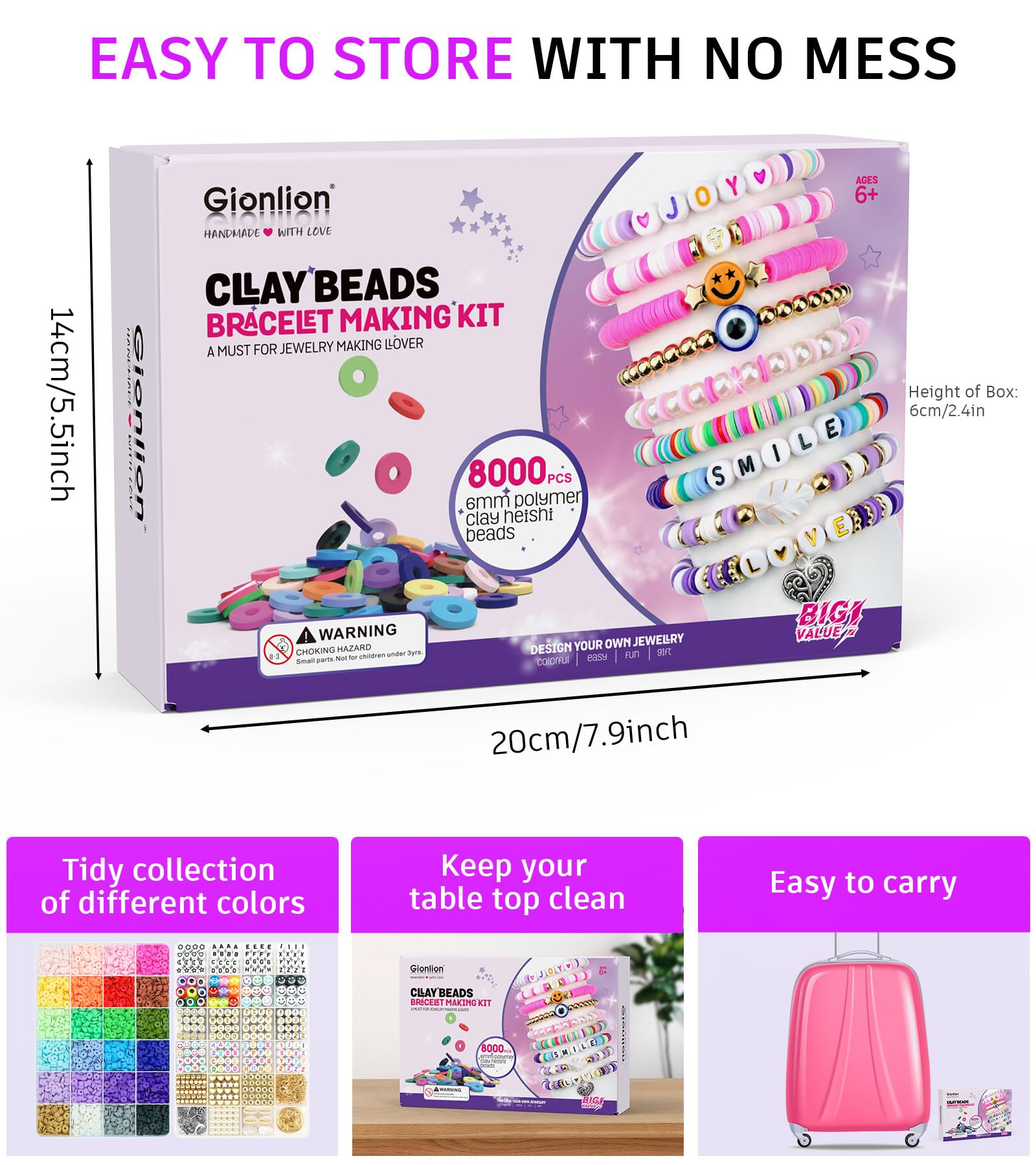 Gionlion 8000 Pcs Clay Beads Bracelet Making Kit