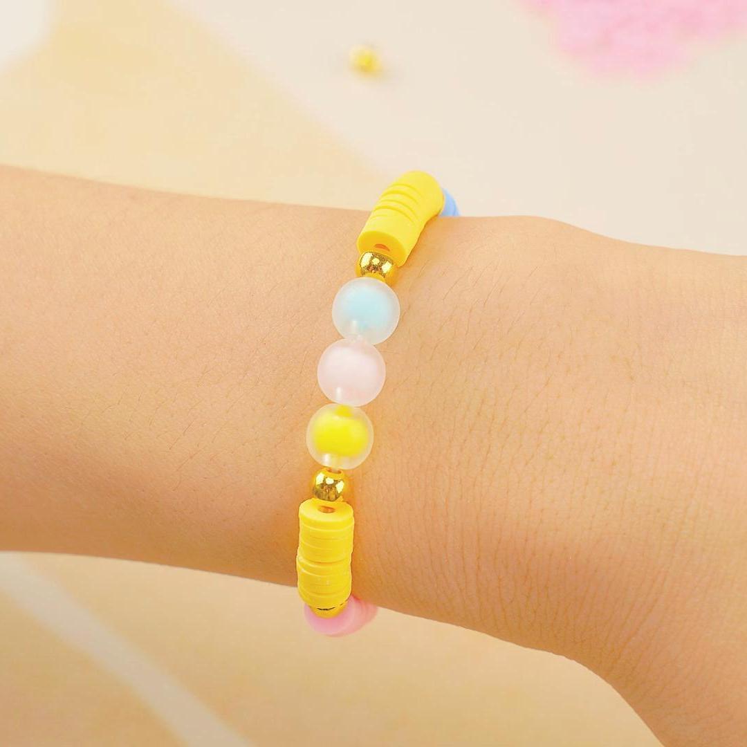 Light Pink & Blue & Yellow Clay Bead Bracelet