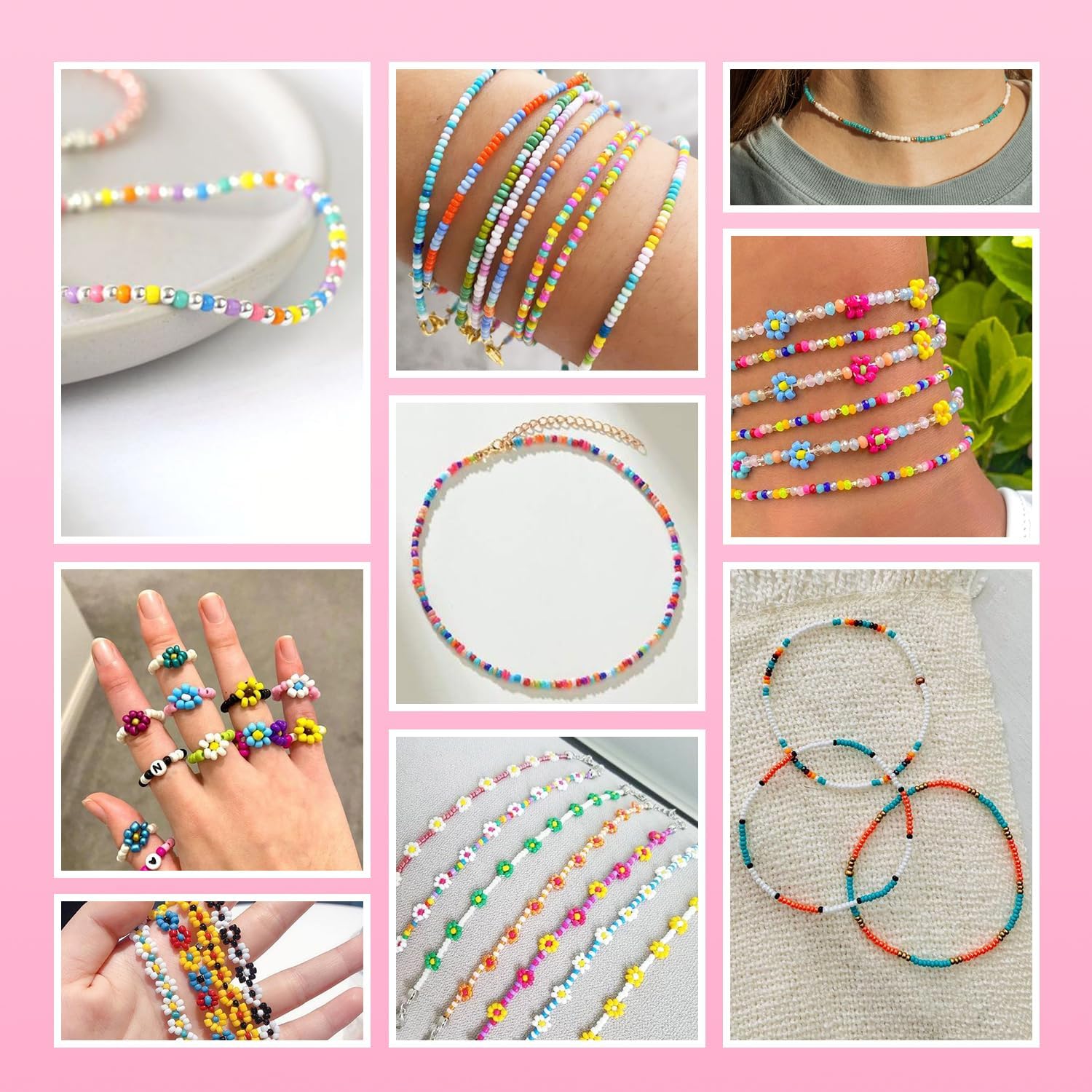 Gionlion 22000PCS 3mm Glass Beads for Bracelet Making Kit, 72 Colors 8/0 Seed Beads Friendship Bracelet Kit with Pendant Charms and Letter Beads for Bracelets Necklace Earring Ring Making