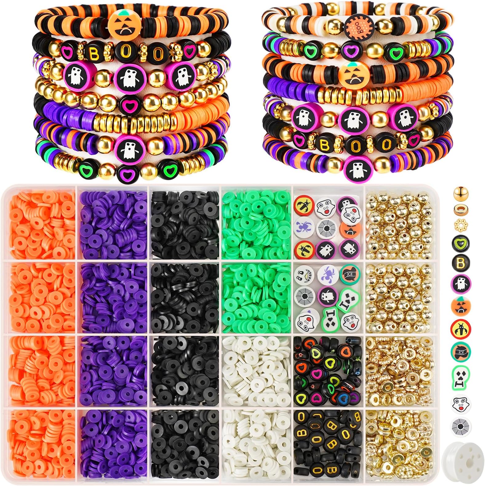 Gionlion 3000 Pcs Halloween Beads for Bracelets, Clay Beads Bracelet Making Kit Halloween Decorations Charms Jewelry Making，DIY Crafts for Gifts Party Favors