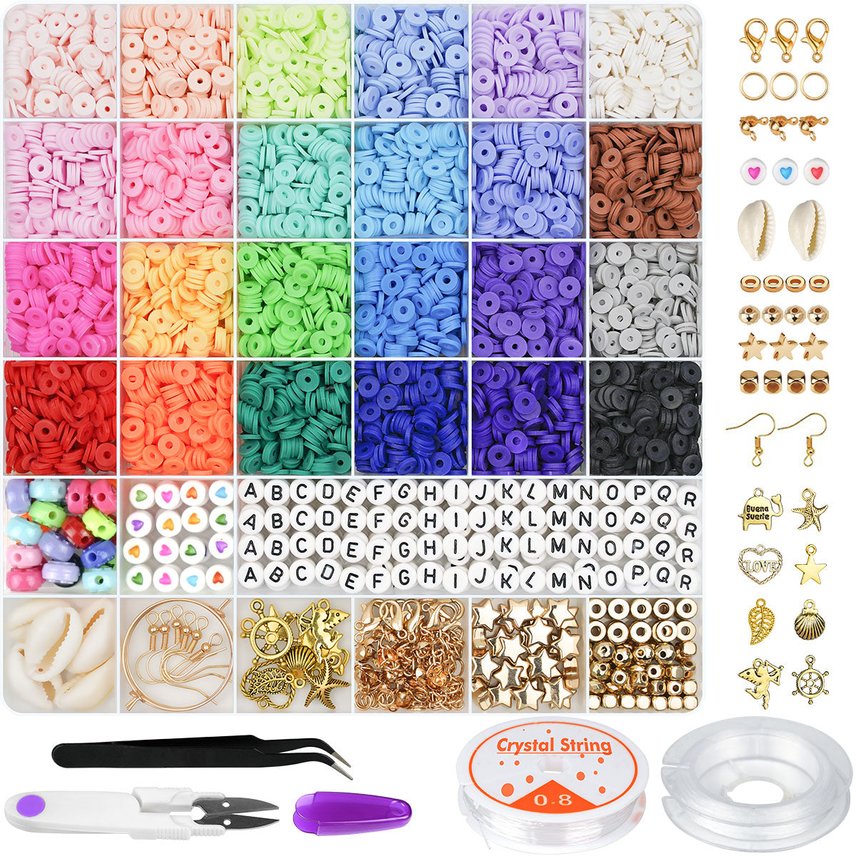 6000 Pcs Clay Beads for Bracelet Making, Gionlion 24 Colors Flat Round Polymer Clay Beads 6mm Spacer Heishi Beads with Pendant Charms Kit and Elastic Strings for Jewelry Making Kit Bracelets Necklace
