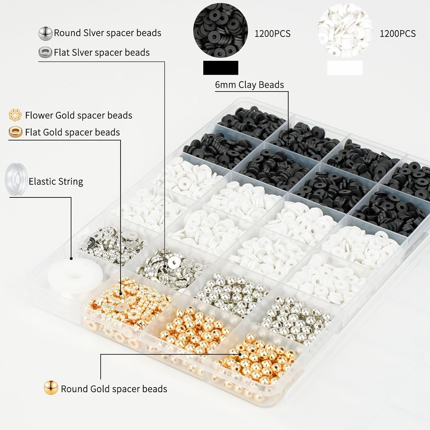 Gionlion 3000 Pcs Clay Beads for Bracelets (Midnight Elegance)