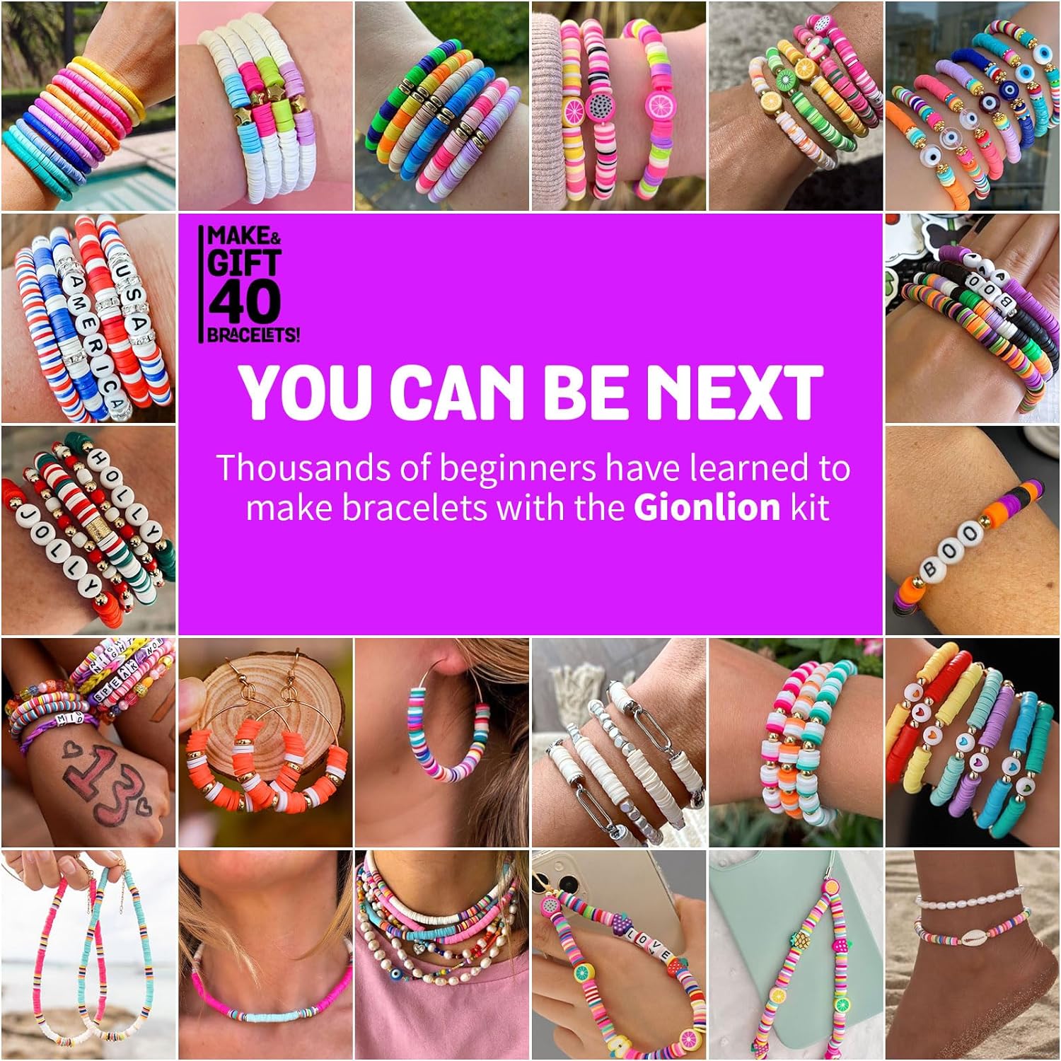 Gionlion 5200 Clay Beads Bracelet Making Kit for Beginner, Friendship Preppy Polymer Heishi Beads for Bracelets Jewelry Making kit with Charms, DIY Arts and Crafts Gifts Toys for Ages 6-13