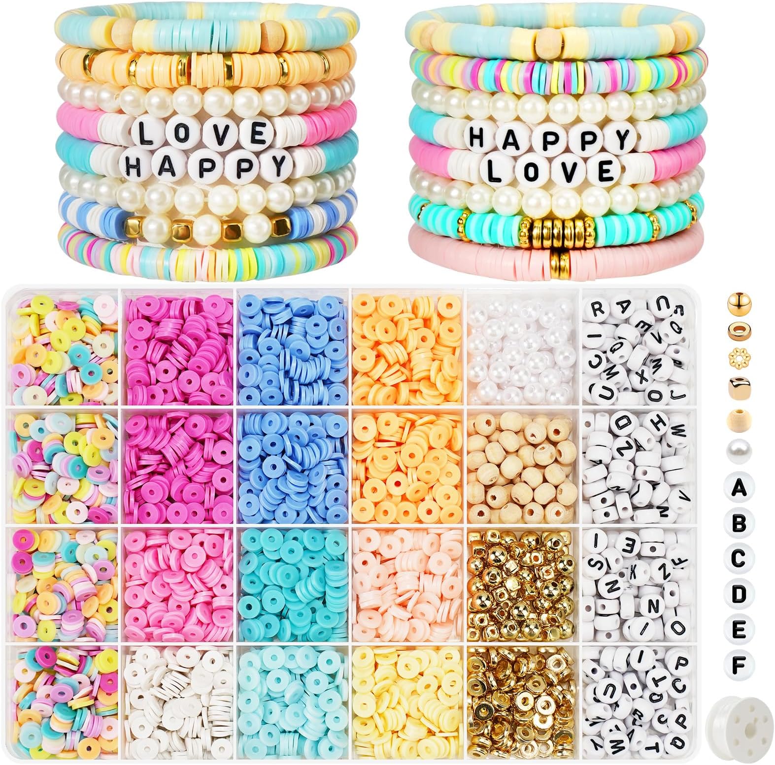 Gionlion 3000 Pcs Clay Beads Bracelets for Women, Bracelet Making kit Golden Beads for Jewelry Making, Charms Bracelet Kit DIY Arts and Crafts Birthday Gifts Preppy