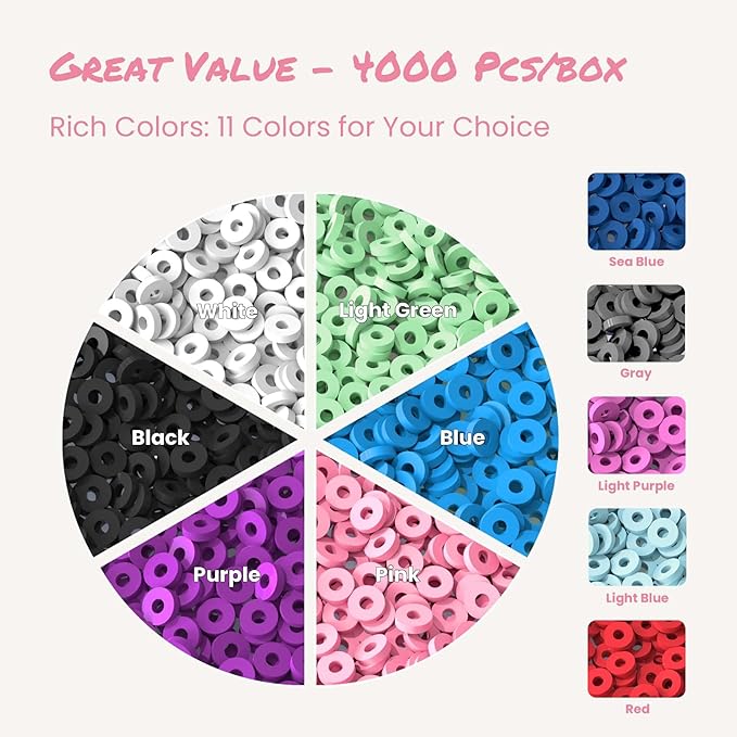 Gionlion 4000 Pcs Clay Beads Bracelet Making kit,6mm Polymer Heishi Beads for Jewelry Making,Preppy Aesthetic flat Beads for Bracelets Necklace Jewelry Making,DIY Crafts Gifts for Girls Kids