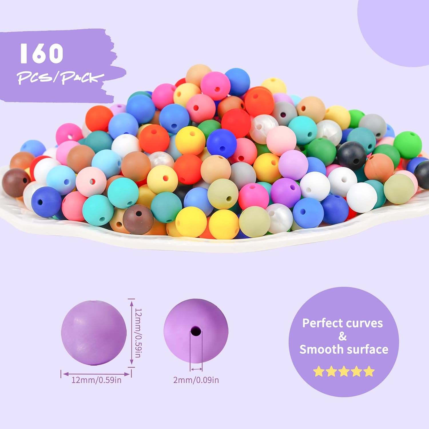 Gionlion 160PCS Silicone Beads, 15mm Silicone Beads Bracelet Making Kit, Soft Rubber Round Beads for Keychain Wristlets, Loose Beads Crafts for Necklace Jewelry DIY