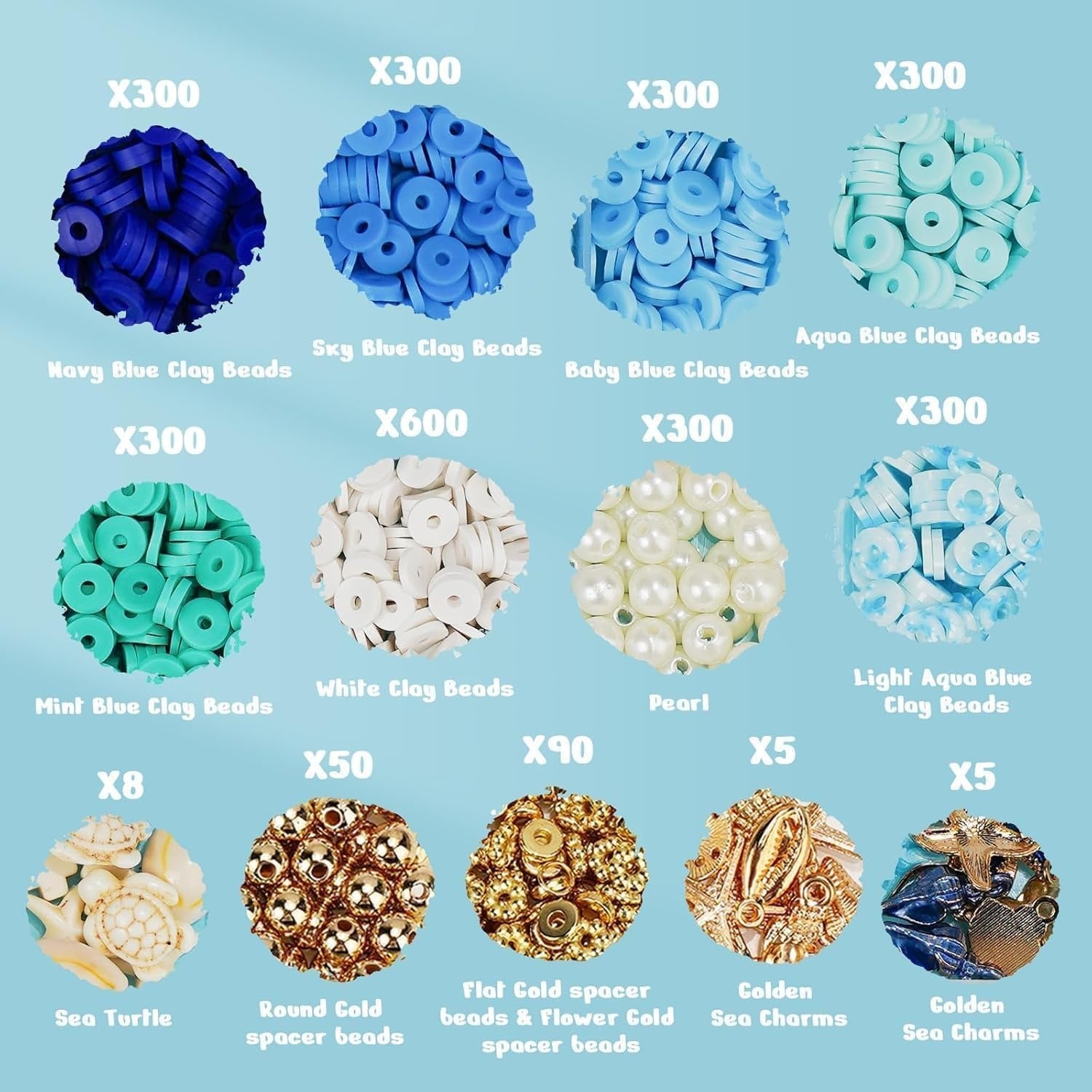 Gionlion 3000 Pcs Clay Beads for Bracelets (Azure Dream)