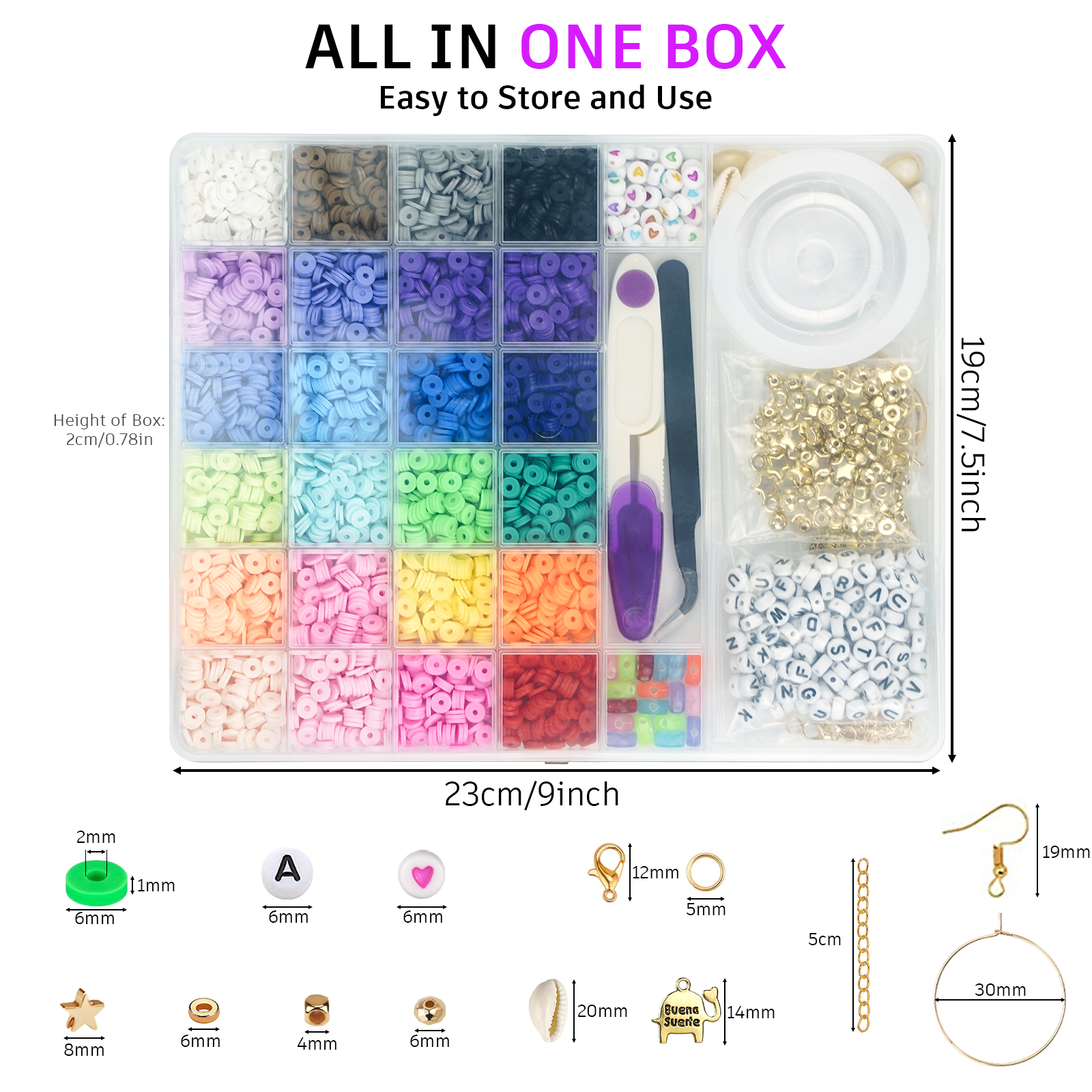 6000 Pcs Clay Beads for Bracelet Making, Gionlion 24 Colors Flat Round Polymer Clay Beads 6mm Spacer Heishi Beads with Pendant Charms Kit and Elastic Strings for Jewelry Making Kit Bracelets Necklace