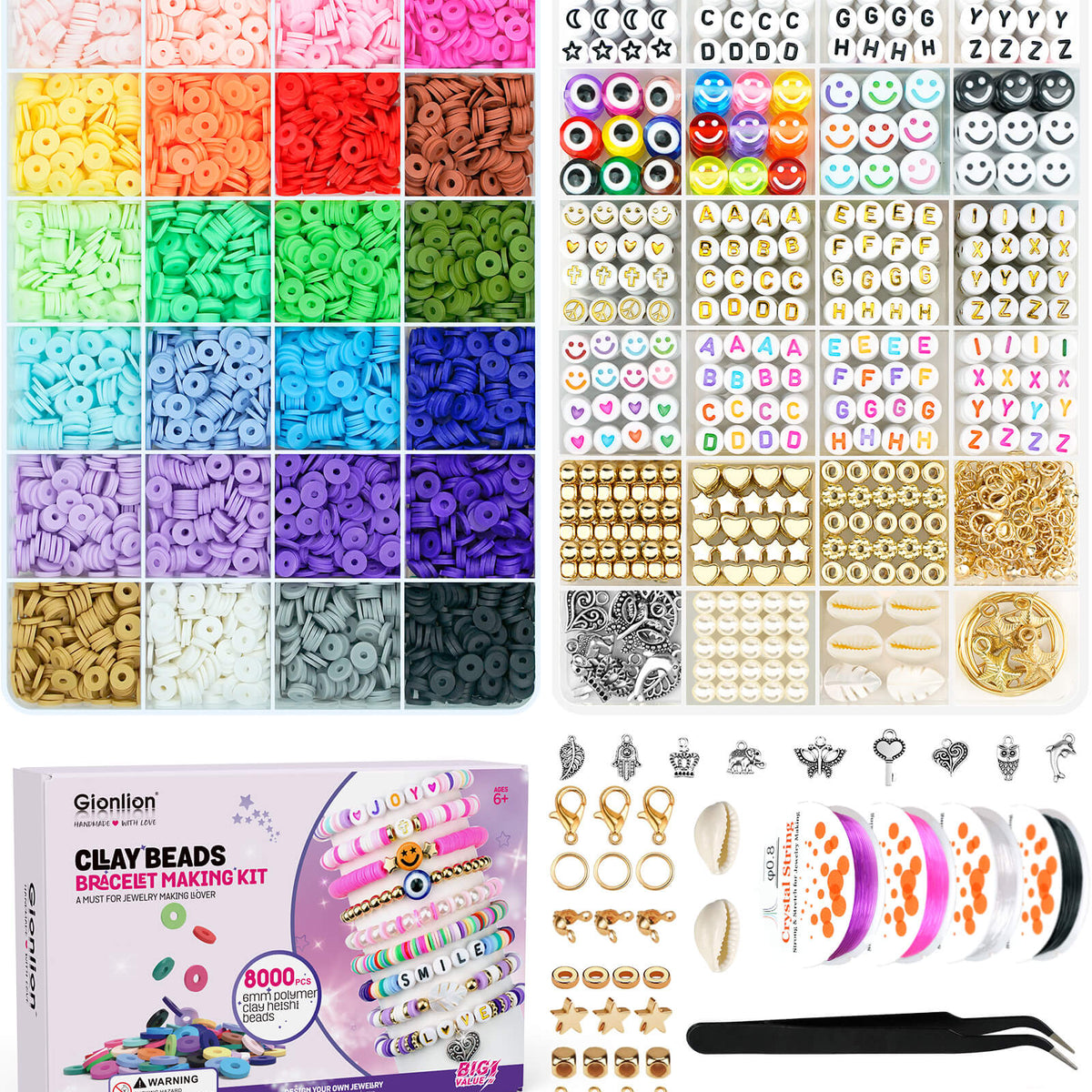 Clay Beads for Bracelet Making Kits, 24 Colors Flat Clay Heishi 6000 Pcs  Beads, 1200 Pcs jewelry accessory