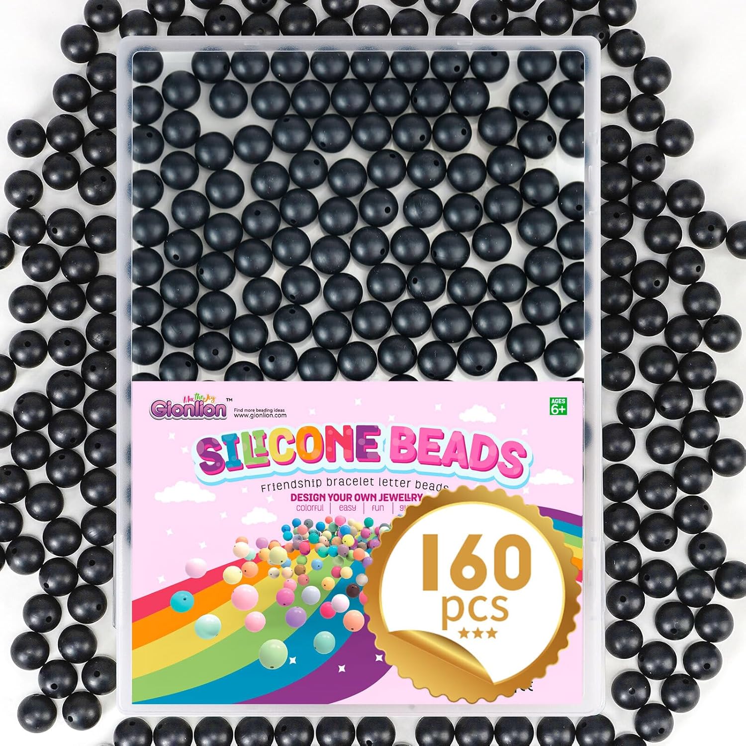 Gionlion 160PCS Silicone Beads, 15mm Silicone Beads Bracelet Making Kit, Soft Rubber Round Beads for Keychain Wristlets, Loose Beads Crafts for Necklace Jewelry DIY