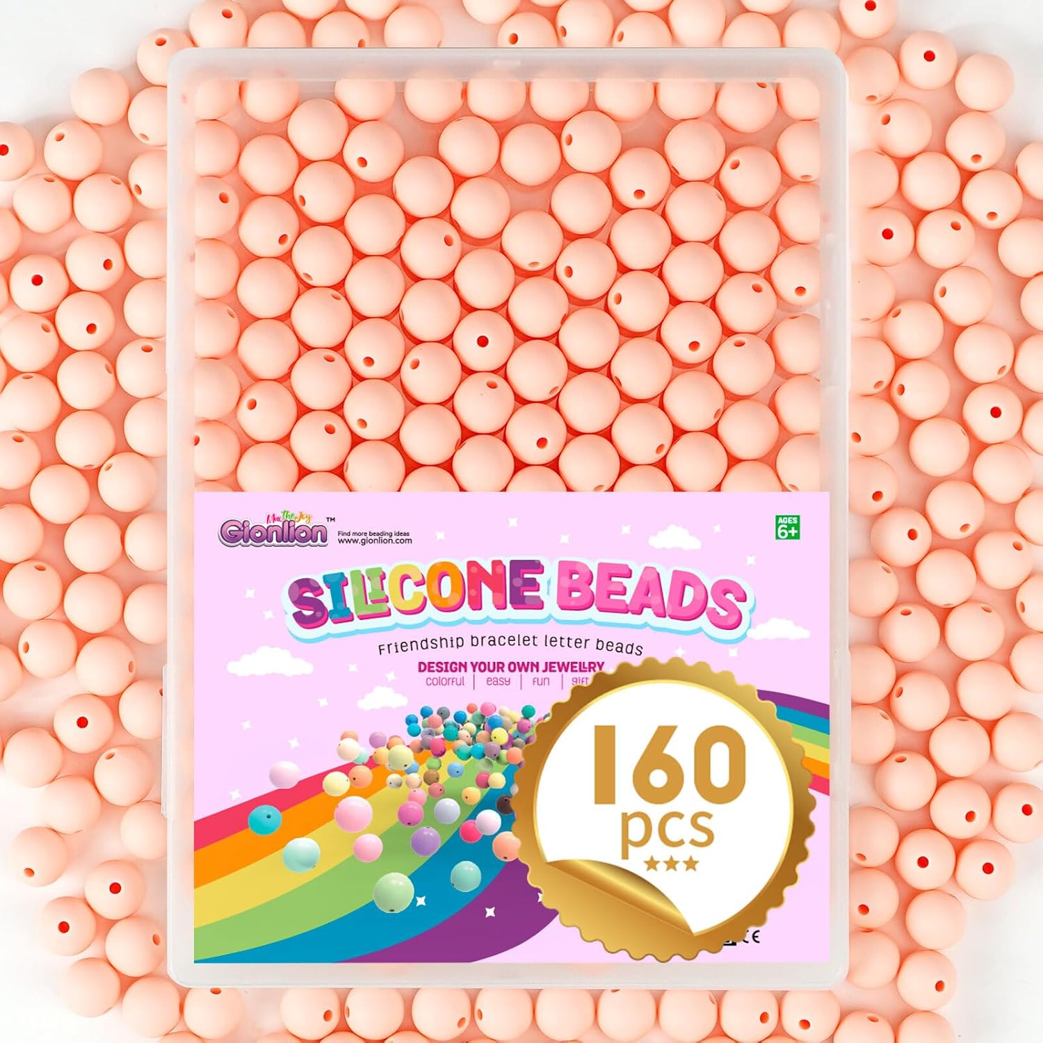 Gionlion 160PCS Silicone Beads, 15mm Silicone Beads Bracelet Making Kit, Soft Rubber Round Beads for Keychain Wristlets, Loose Beads Crafts for Necklace Jewelry DIY