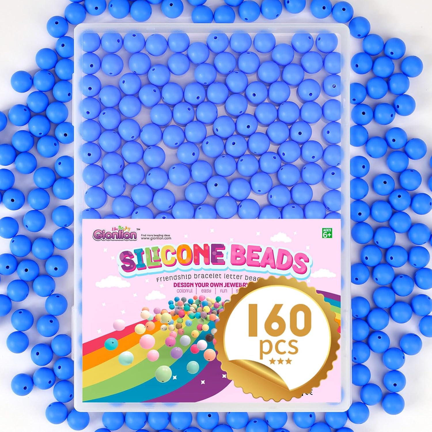 Gionlion 160PCS Silicone Beads, 15mm Silicone Beads Bracelet Making Kit, Soft Rubber Round Beads for Keychain Wristlets, Loose Beads Crafts for Necklace Jewelry DIY