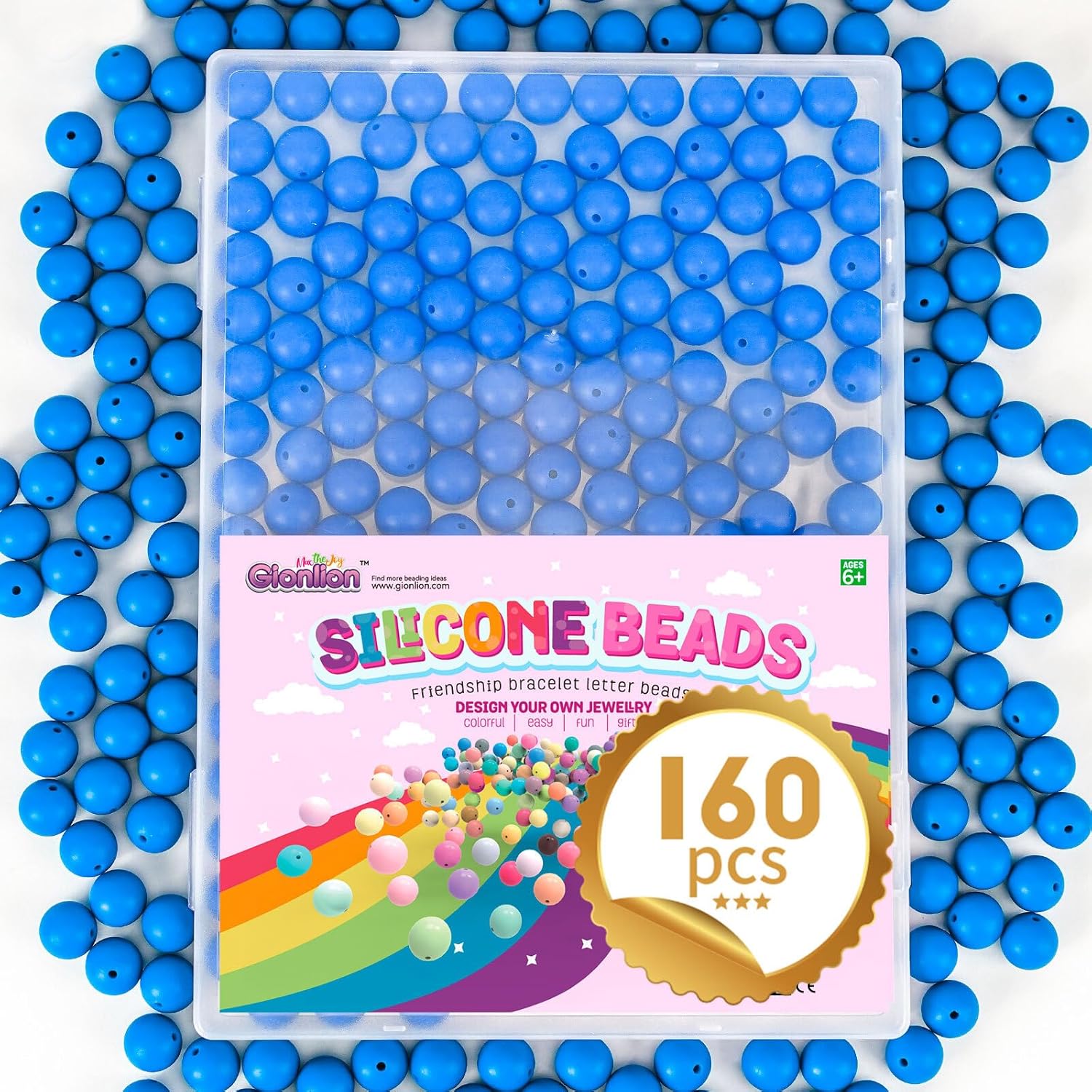 Gionlion 160PCS Silicone Beads, 15mm Silicone Beads Bracelet Making Kit, Soft Rubber Round Beads for Keychain Wristlets, Loose Beads Crafts for Necklace Jewelry DIY