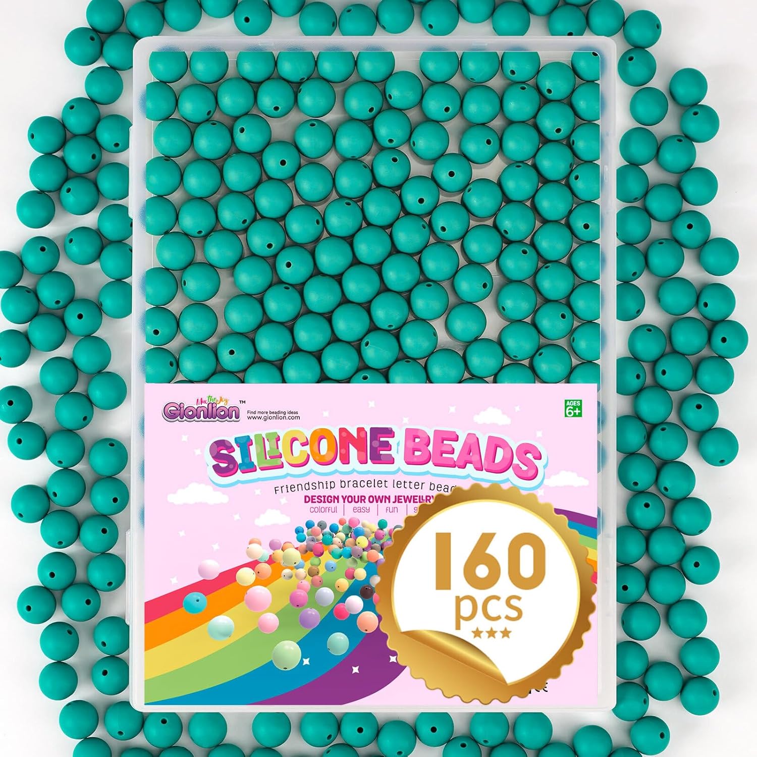 Gionlion 160PCS Silicone Beads, 15mm Silicone Beads Bracelet Making Kit, Soft Rubber Round Beads for Keychain Wristlets, Loose Beads Crafts for Necklace Jewelry DIY