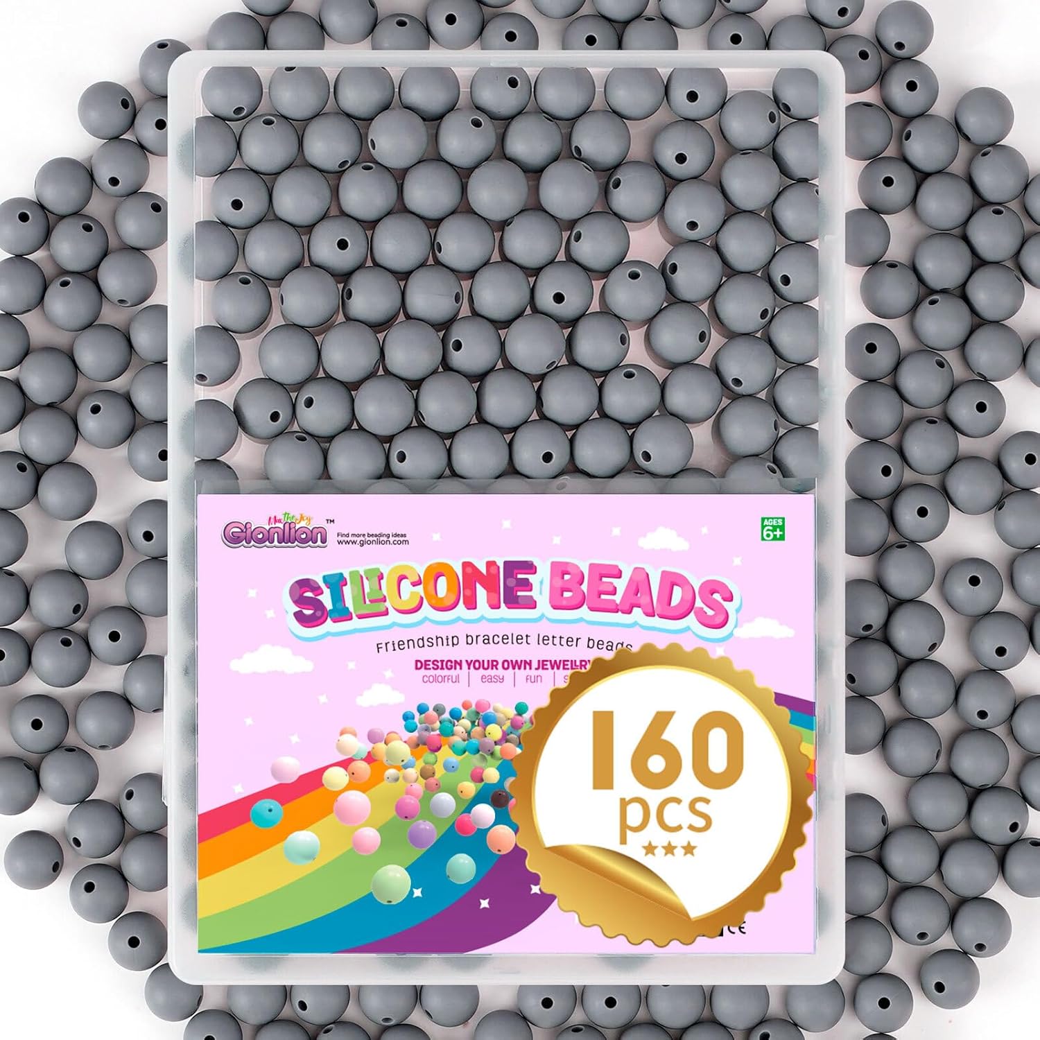 Gionlion 160PCS Silicone Beads, 15mm Silicone Beads Bracelet Making Kit, Soft Rubber Round Beads for Keychain Wristlets, Loose Beads Crafts for Necklace Jewelry DIY