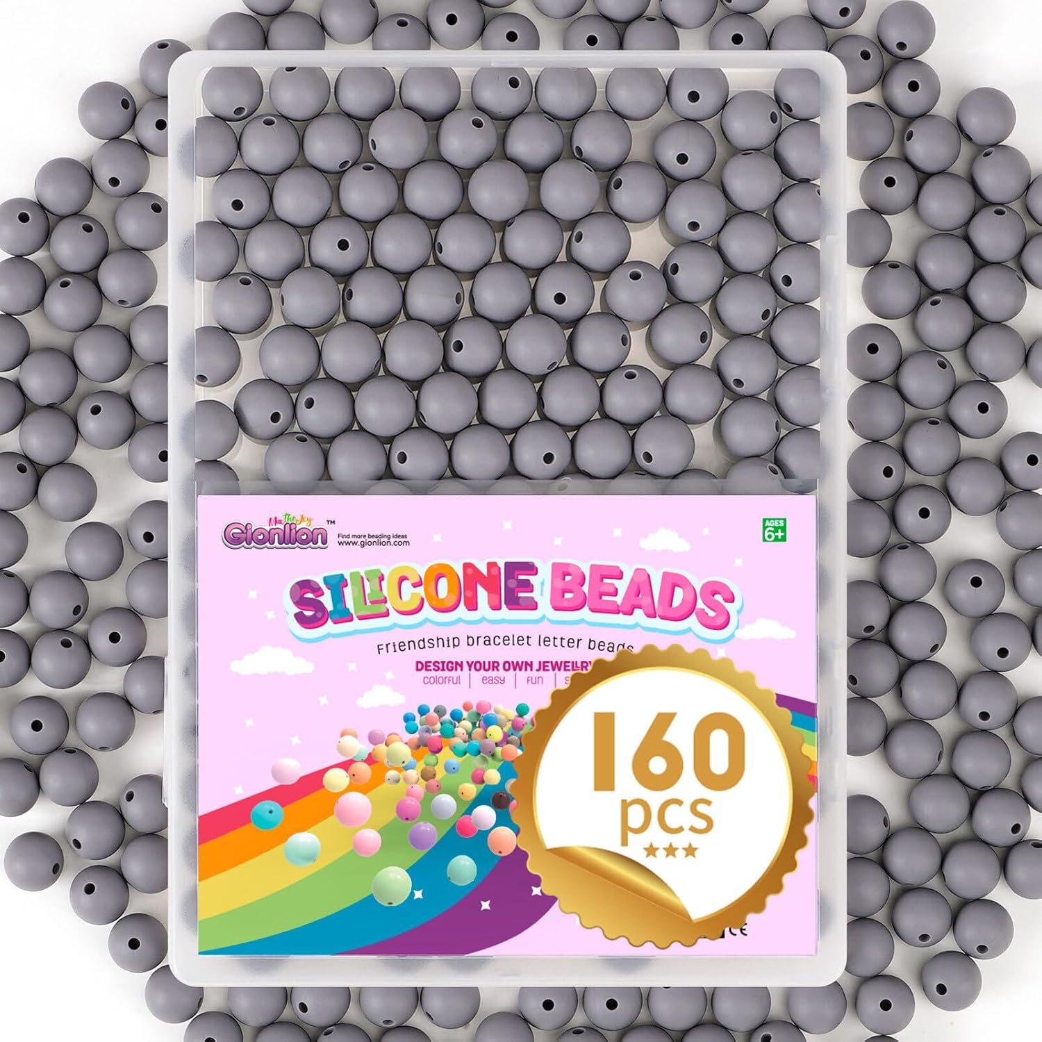 Gionlion 160PCS Silicone Beads, 15mm Silicone Beads Bracelet Making Kit, Soft Rubber Round Beads for Keychain Wristlets, Loose Beads Crafts for Necklace Jewelry DIY