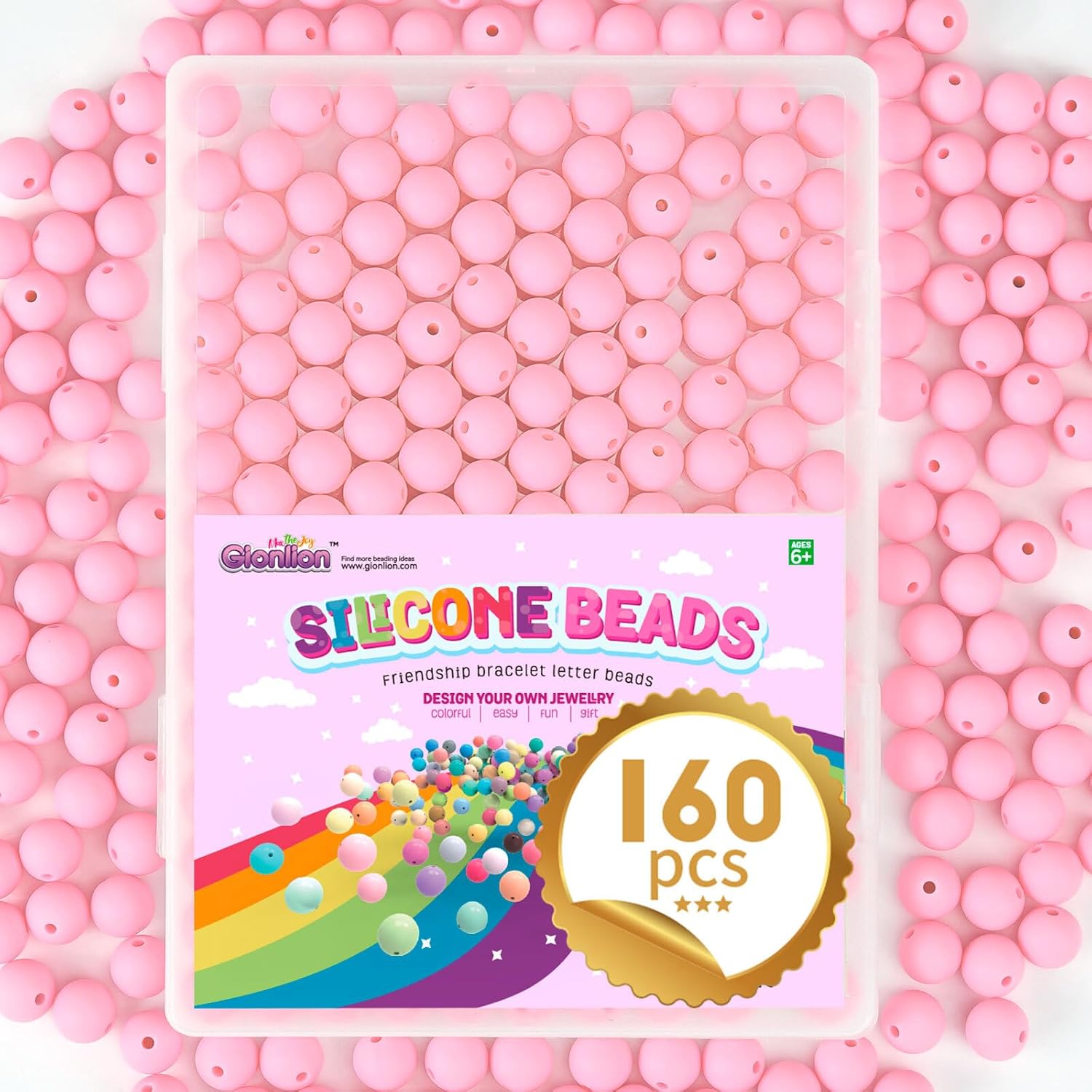 Gionlion 160PCS Silicone Beads, 15mm Silicone Beads Bracelet Making Kit, Soft Rubber Round Beads for Keychain Wristlets, Loose Beads Crafts for Necklace Jewelry DIY