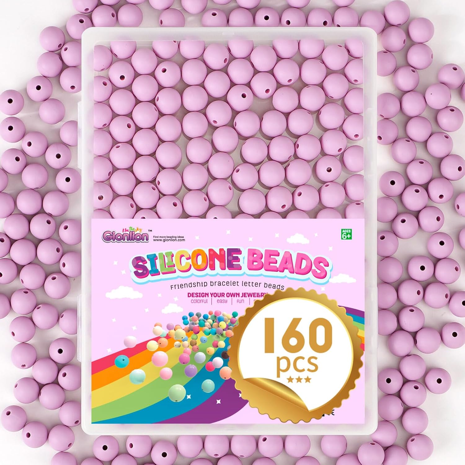 Gionlion 160PCS Silicone Beads, 15mm Silicone Beads Bracelet Making Kit, Soft Rubber Round Beads for Keychain Wristlets, Loose Beads Crafts for Necklace Jewelry DIY