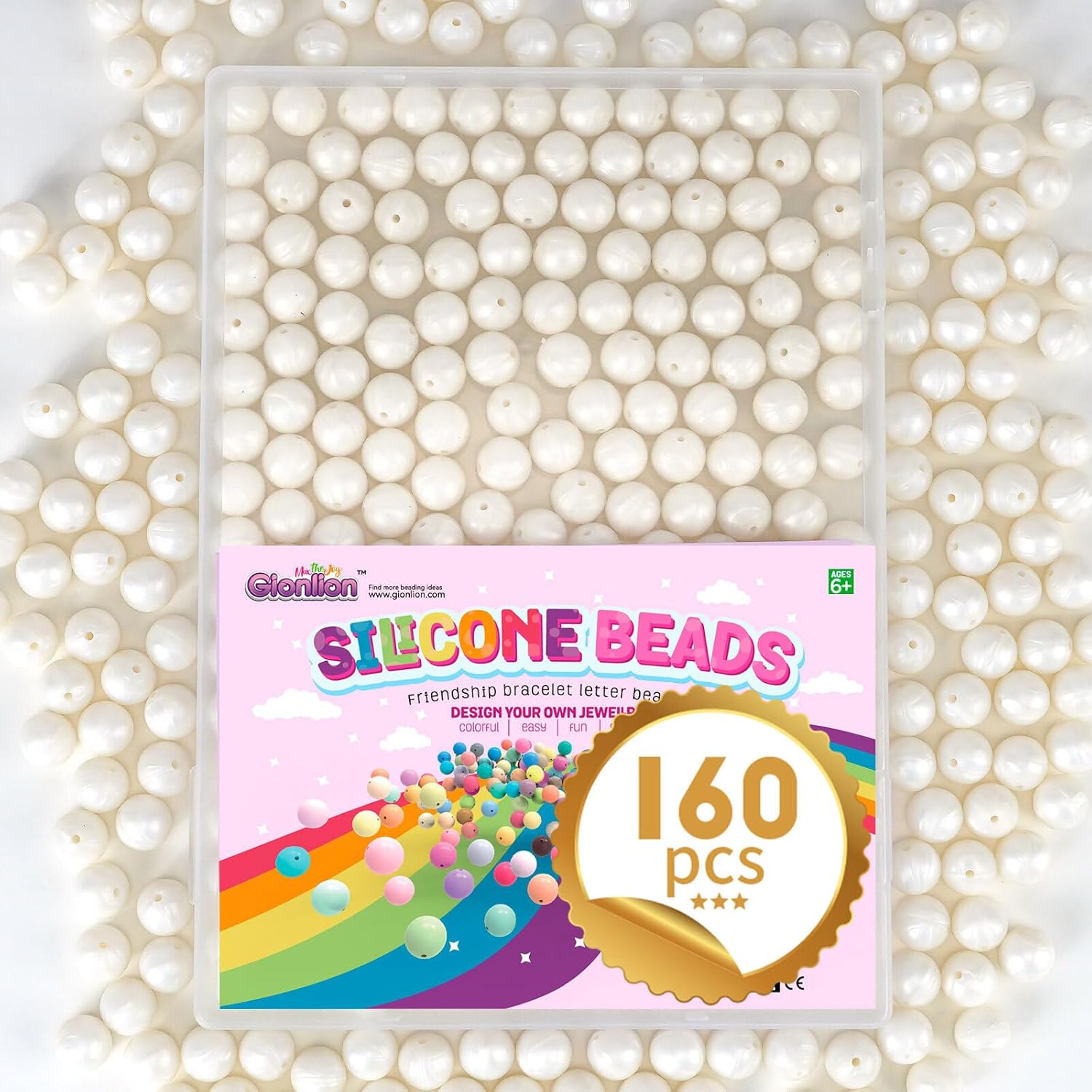 Gionlion 160PCS Silicone Beads, 15mm Silicone Beads Bracelet Making Kit, Soft Rubber Round Beads for Keychain Wristlets, Loose Beads Crafts for Necklace Jewelry DIY