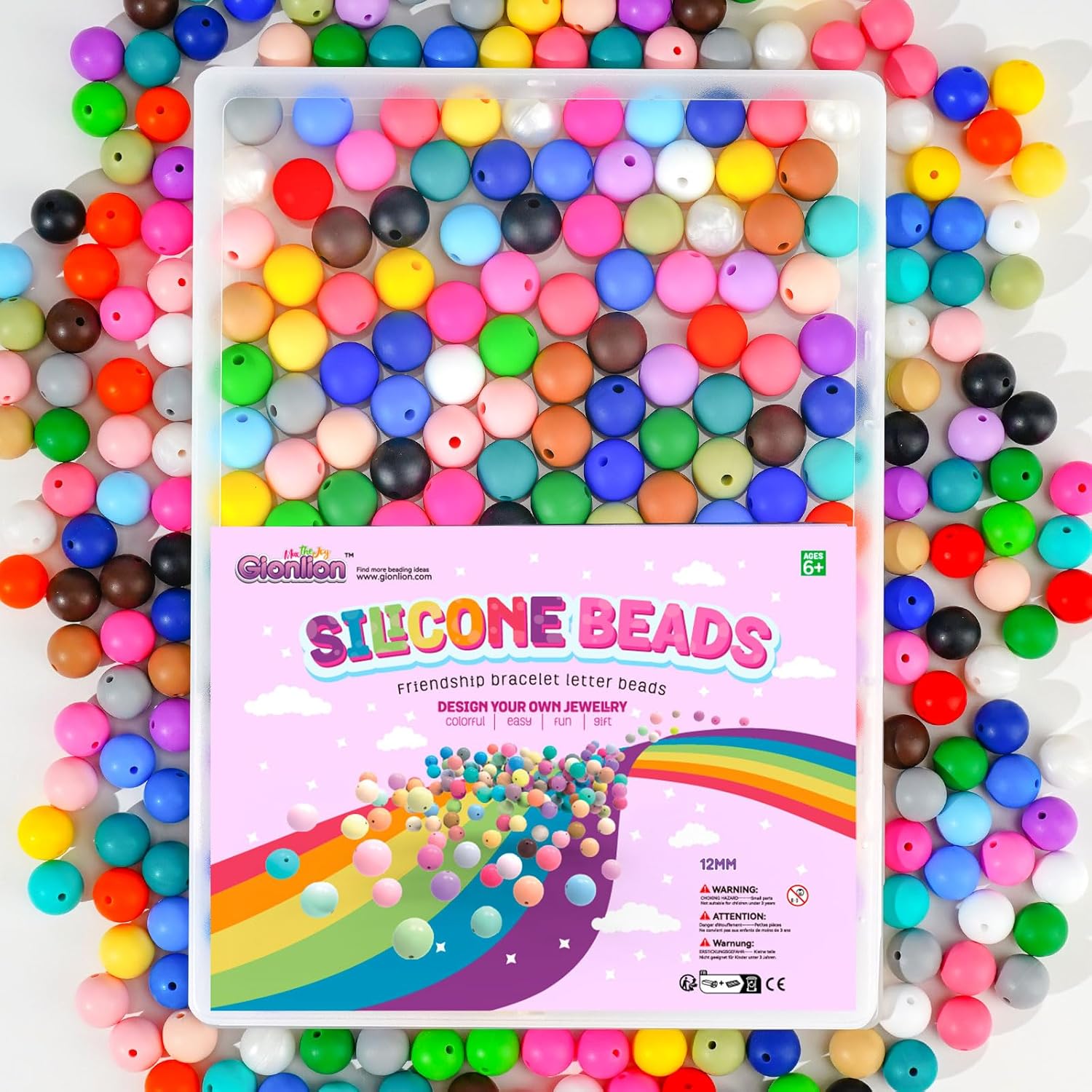 Gionlion 160PCS Silicone Beads, 15mm Silicone Beads Bracelet Making Kit, Soft Rubber Round Beads for Keychain Wristlets, Loose Beads Crafts for Necklace Jewelry DIY