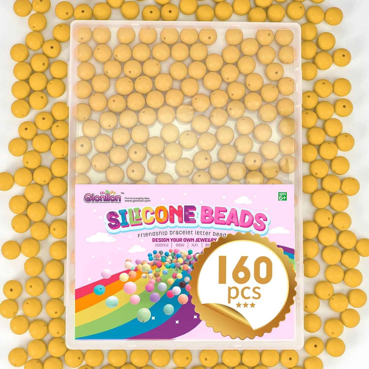 Gionlion 160PCS Silicone Beads, 15mm Silicone Beads Bracelet Making Kit, Soft Rubber Round Beads for Keychain Wristlets, Loose Beads Crafts for Necklace Jewelry DIY