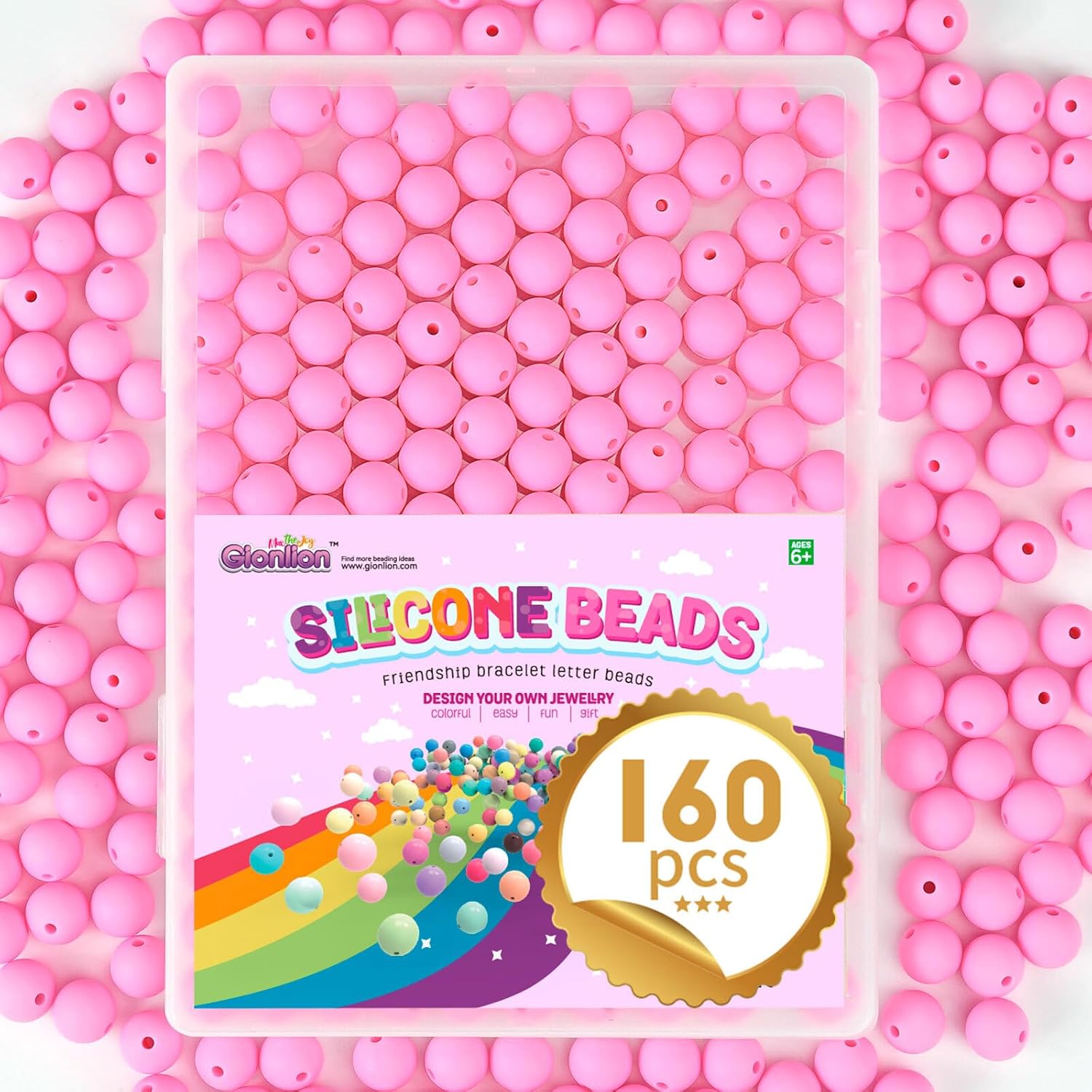 Gionlion 160PCS Silicone Beads, 15mm Silicone Beads Bracelet Making Kit, Soft Rubber Round Beads for Keychain Wristlets, Loose Beads Crafts for Necklace Jewelry DIY