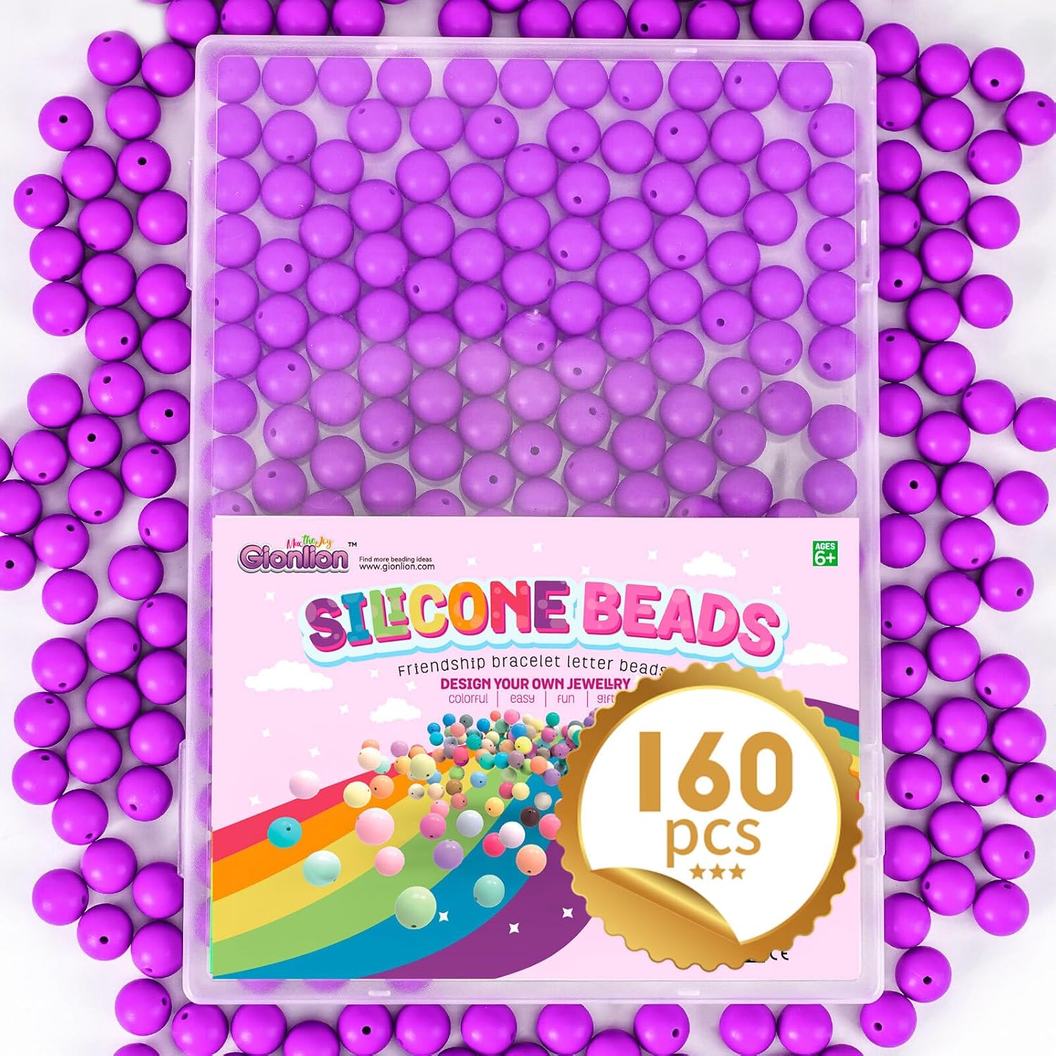 Gionlion 160PCS Silicone Beads, 15mm Silicone Beads Bracelet Making Kit, Soft Rubber Round Beads for Keychain Wristlets, Loose Beads Crafts for Necklace Jewelry DIY