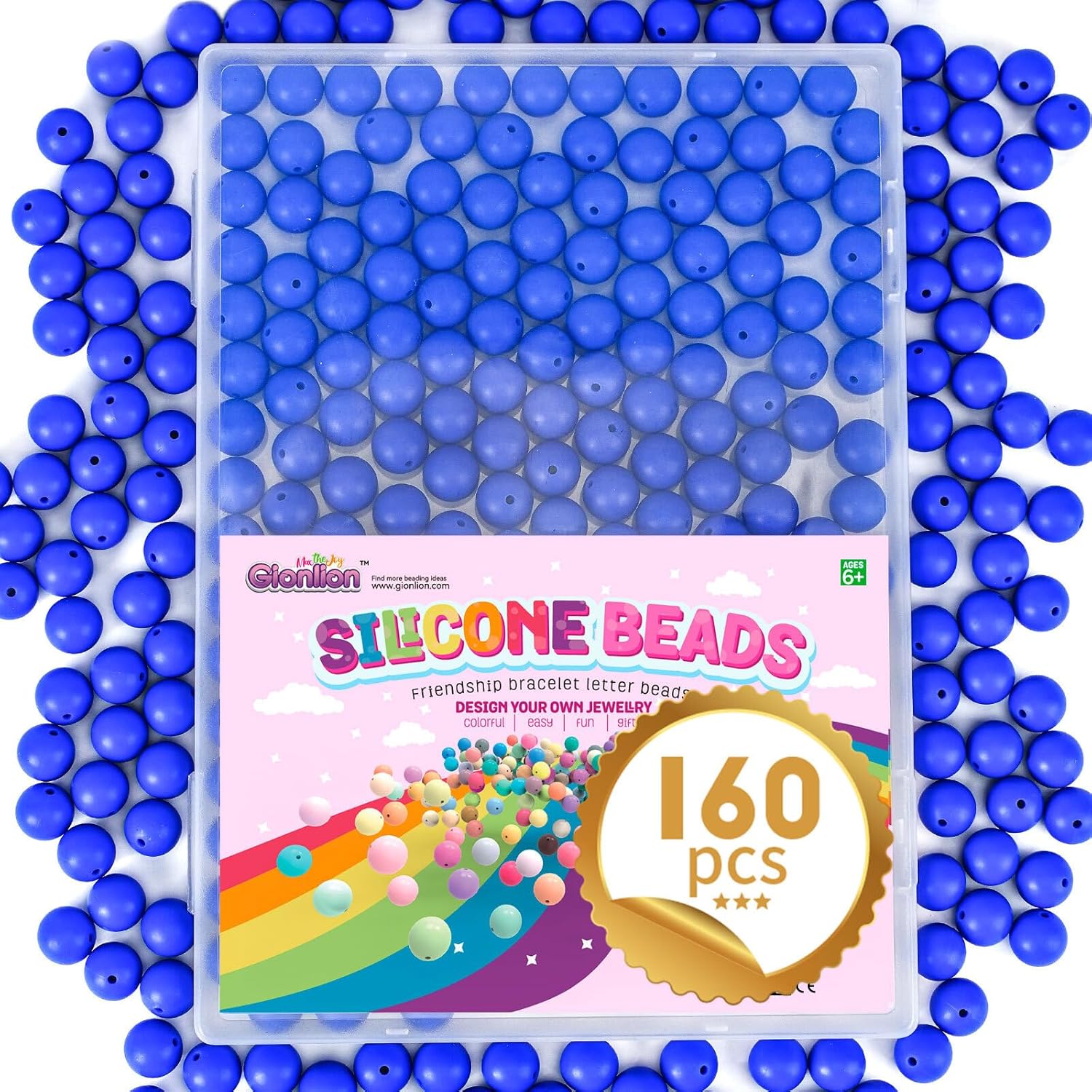 Gionlion 160PCS Silicone Beads, 15mm Silicone Beads Bracelet Making Kit, Soft Rubber Round Beads for Keychain Wristlets, Loose Beads Crafts for Necklace Jewelry DIY