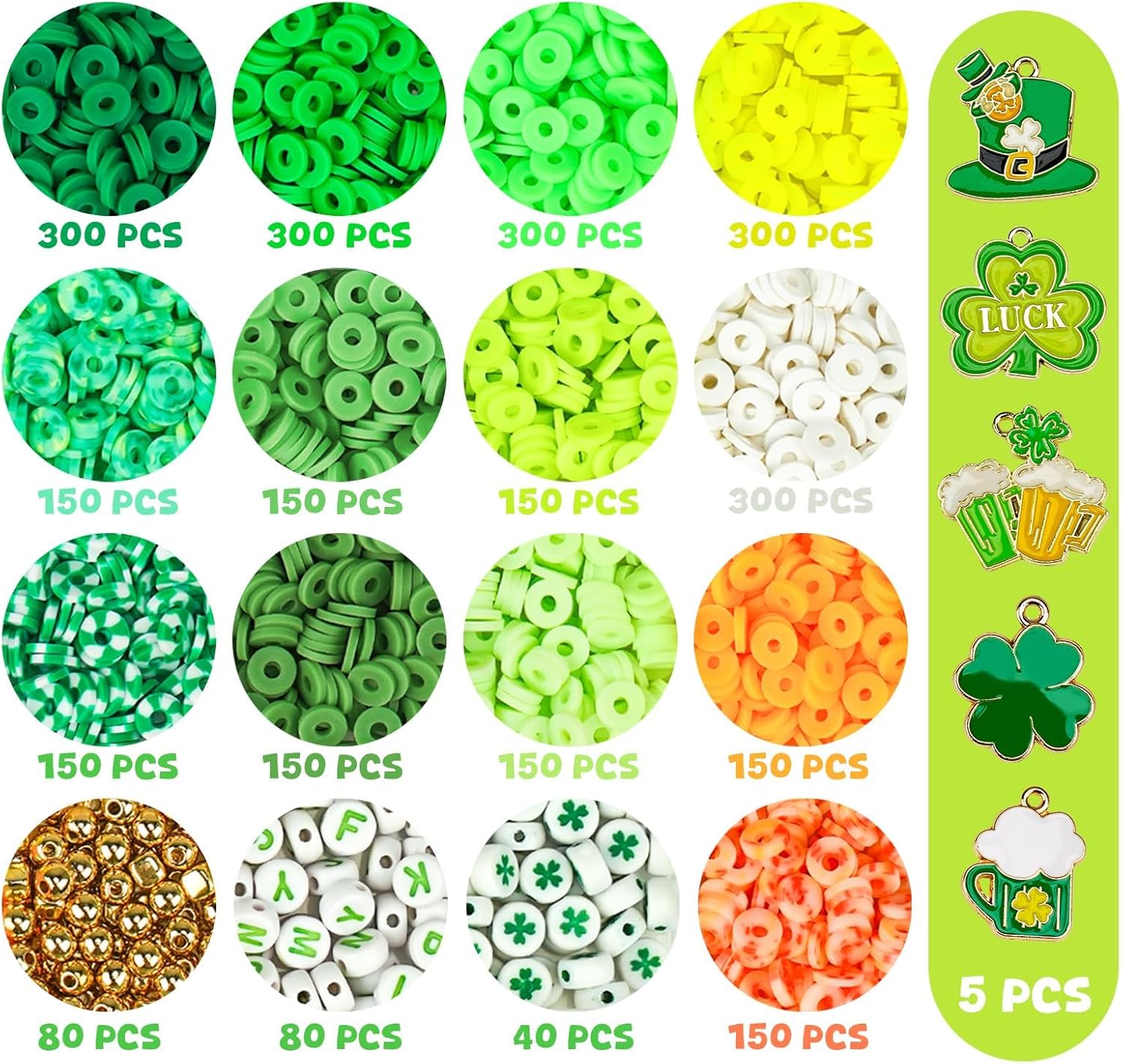 Gionlion 3000 Pcs Clay Beads for Bracelets, 16 Colors Clay Beads Bracelet Making kit with Green Beads for Jewelry Making, St Patricks Day Bracelet Kit with Letter Beads DIY Gifts for Kids Age 6-13