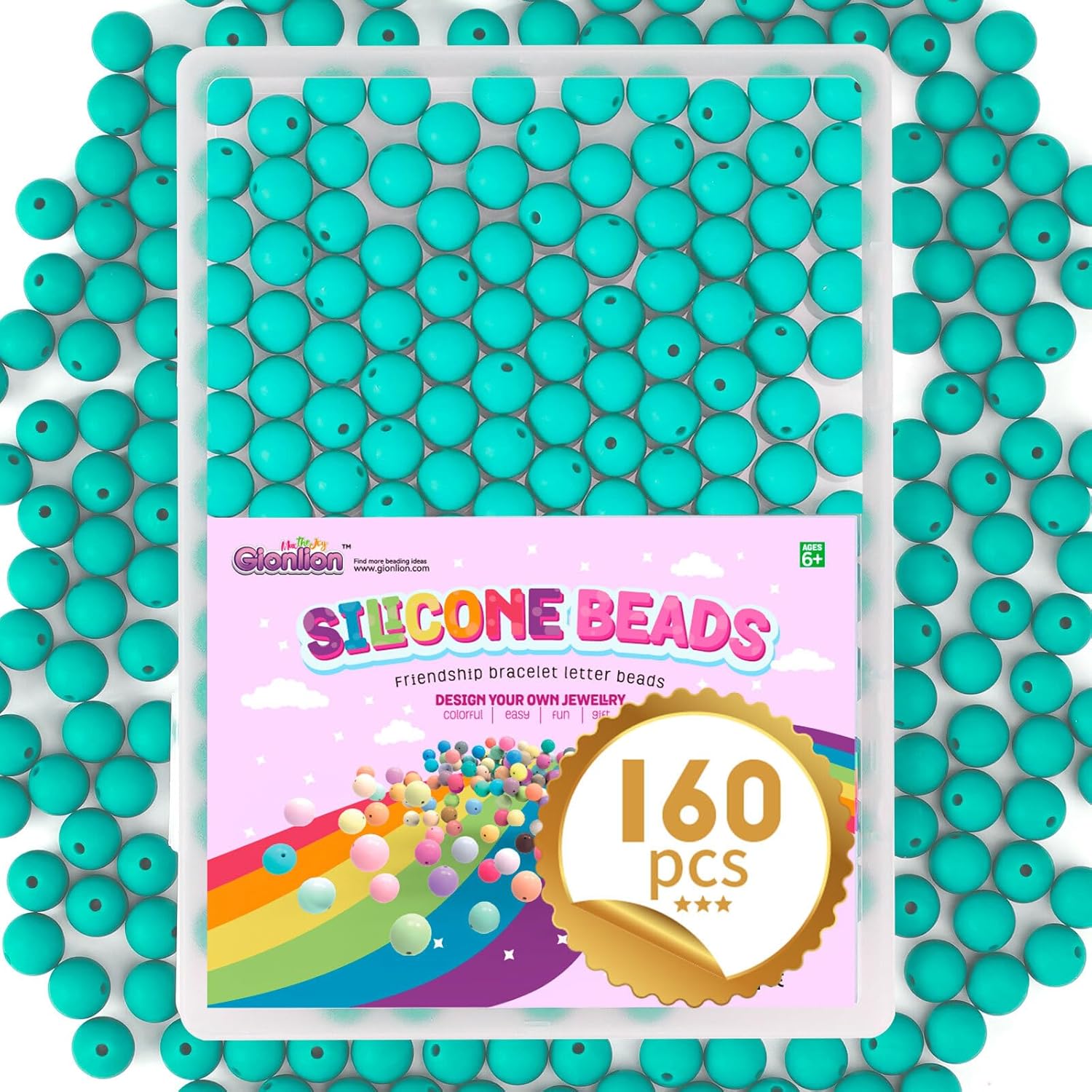 Gionlion 160PCS Silicone Beads, 15mm Silicone Beads Bracelet Making Kit, Soft Rubber Round Beads for Keychain Wristlets, Loose Beads Crafts for Necklace Jewelry DIY