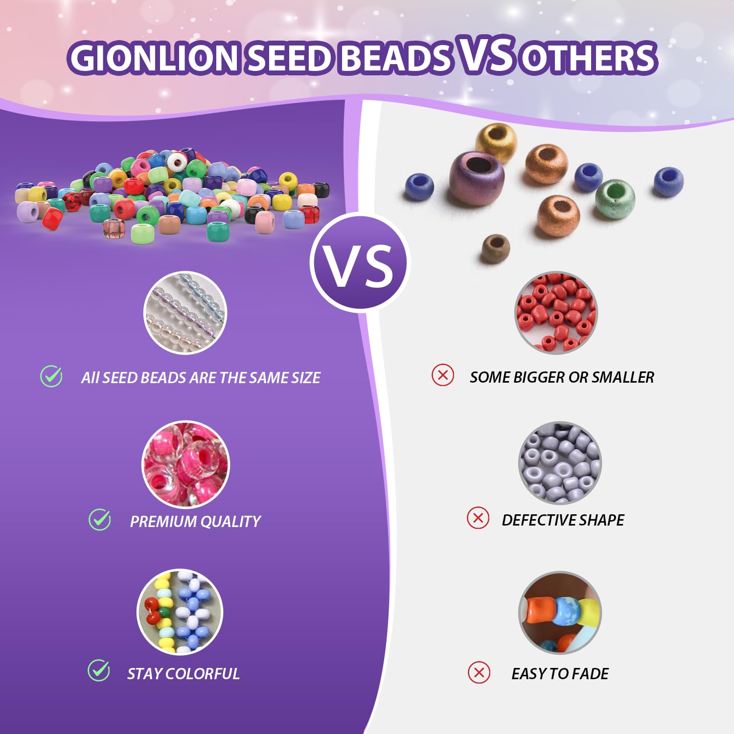 Gionlion 4000 Pcs 4mm Glass Seed Beads for Jewelry Making,24 Colors Seed Beads Friendship Preppy Bracelet Making Kit with Letter Beads Charms Kit and Elastic Strings