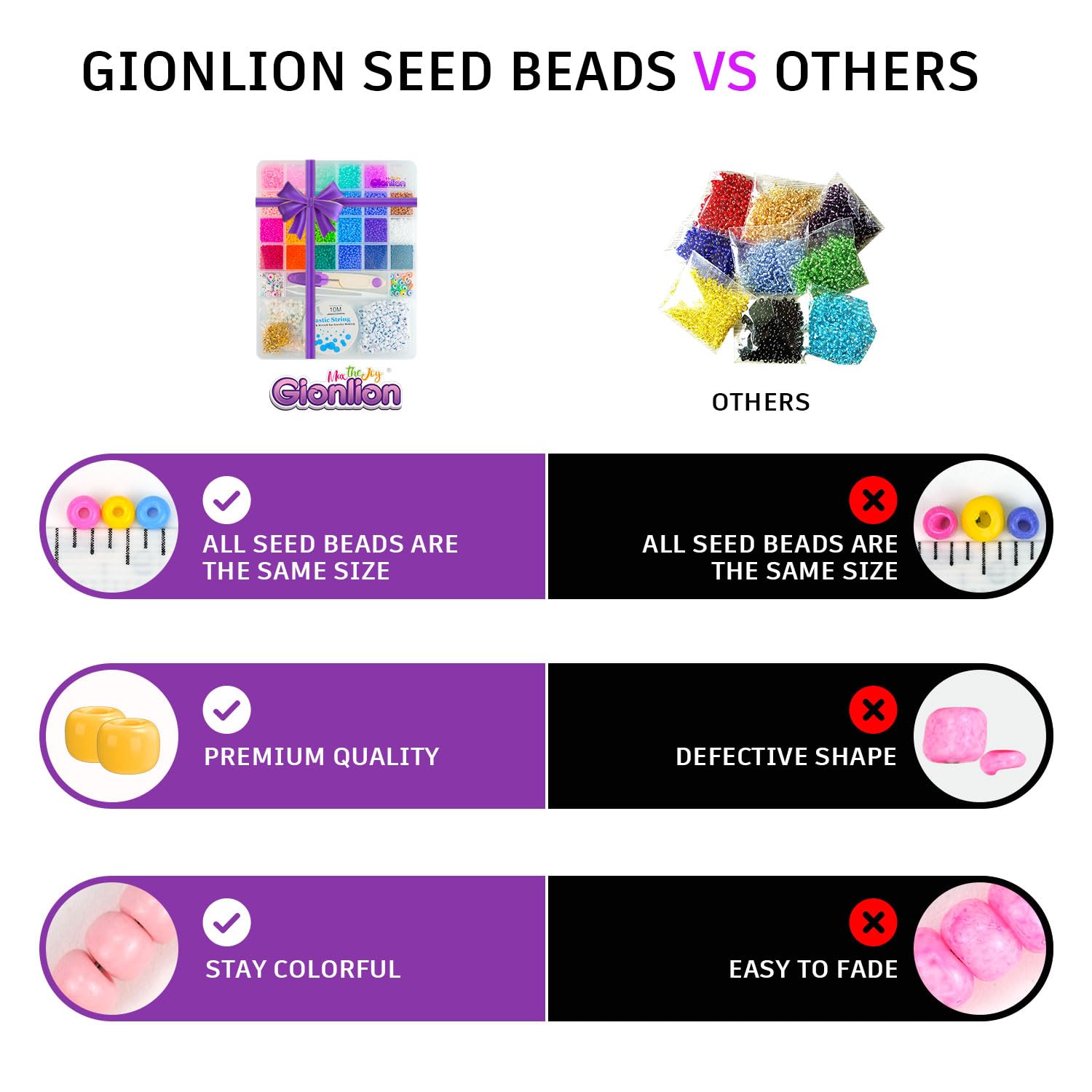 Gionlion 9000 Pcs 3mm Glass Seed Beads for Jewelry Making,24 Colors Seed Beads Friendship Preppy Bracelet Making Kit with Letter Beads Charms Kit and Elastic Strings