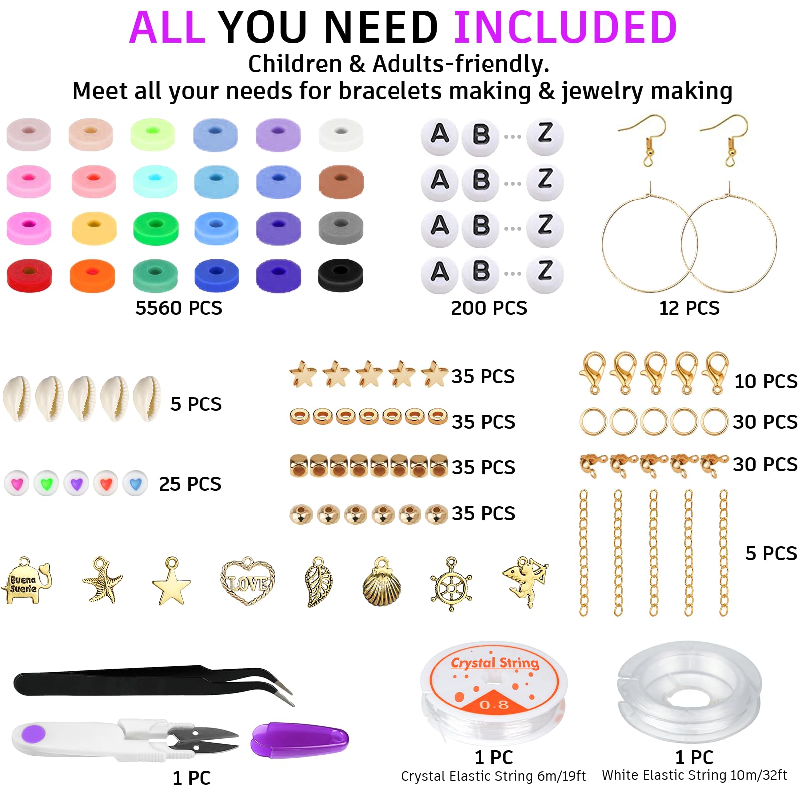 Gionlion 6000 Pcs Clay Beads Bracelet Making Kit