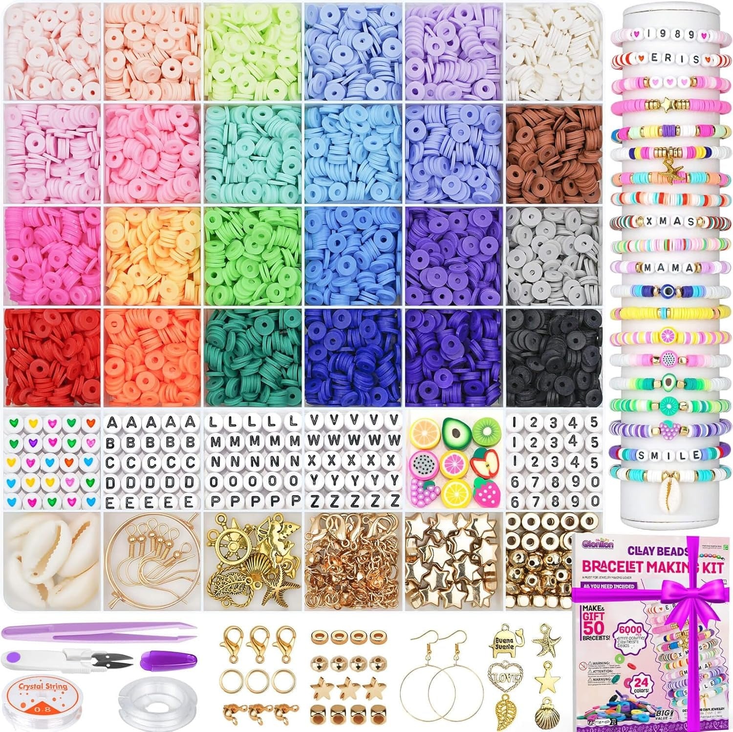 Gionlion 6000 Pcs Clay Beads Bracelet Making Kit