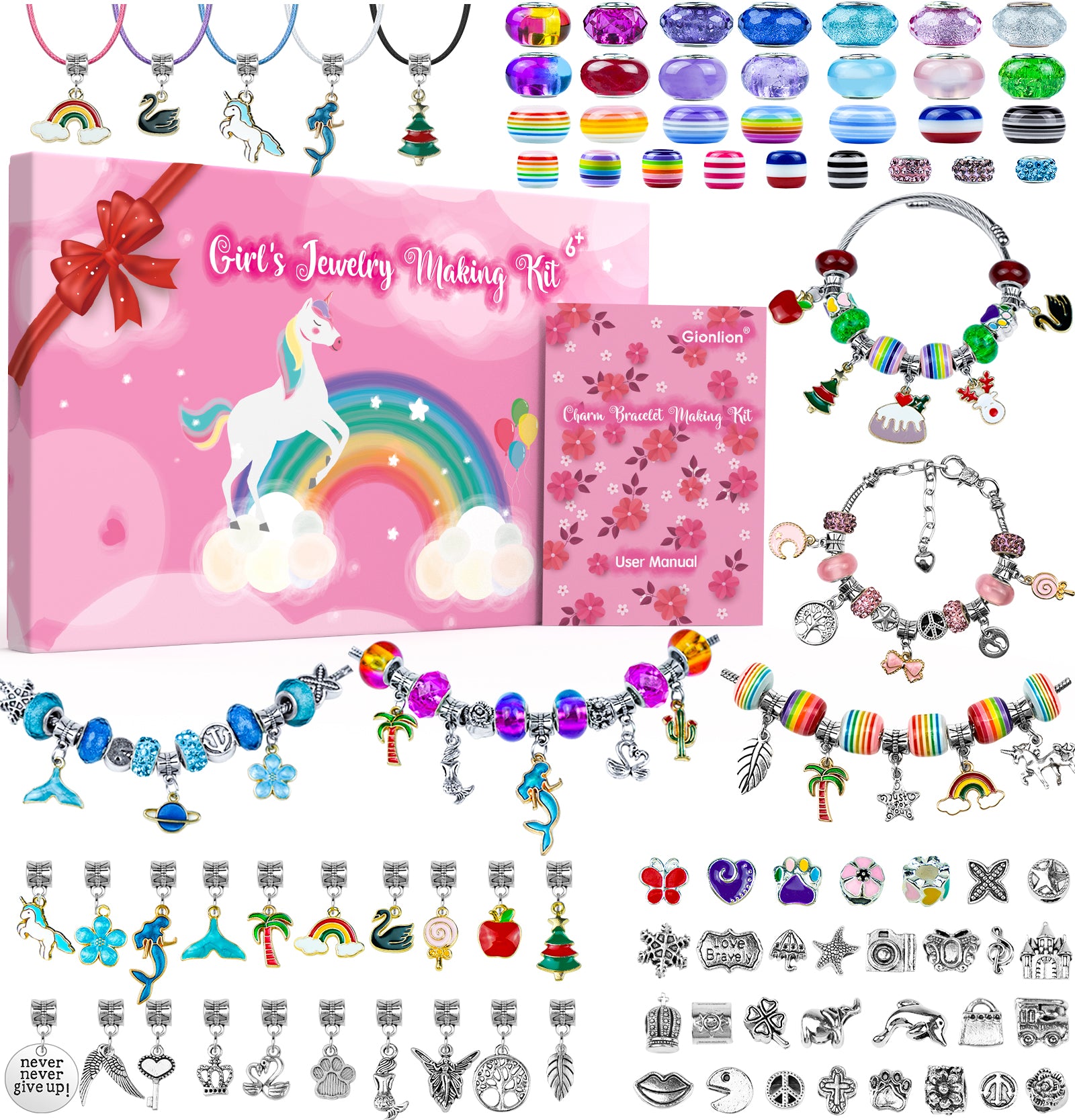 150 Pcs Charm Bracelet Making Kit - Gionlion Jewelry Making Supplies Beads - Unicorn/ Mermaid Crafts Gifts with Snake Chains - Arts Stuff Gift Set for Girls Teens Kids Age 5 6 7 8 9 10-12 Year Old