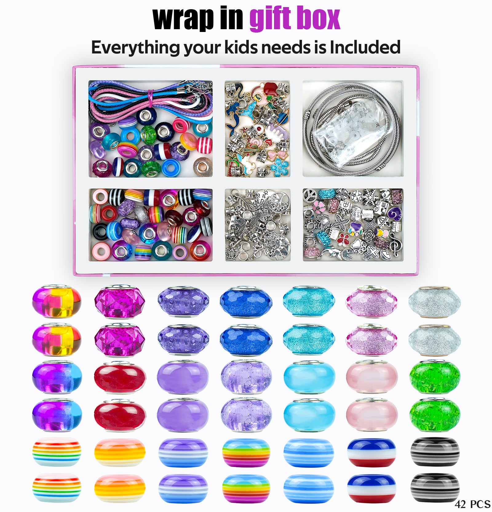 Gionlion Charm Bracelet Making Kit Plus 24 Colors Pony Beads