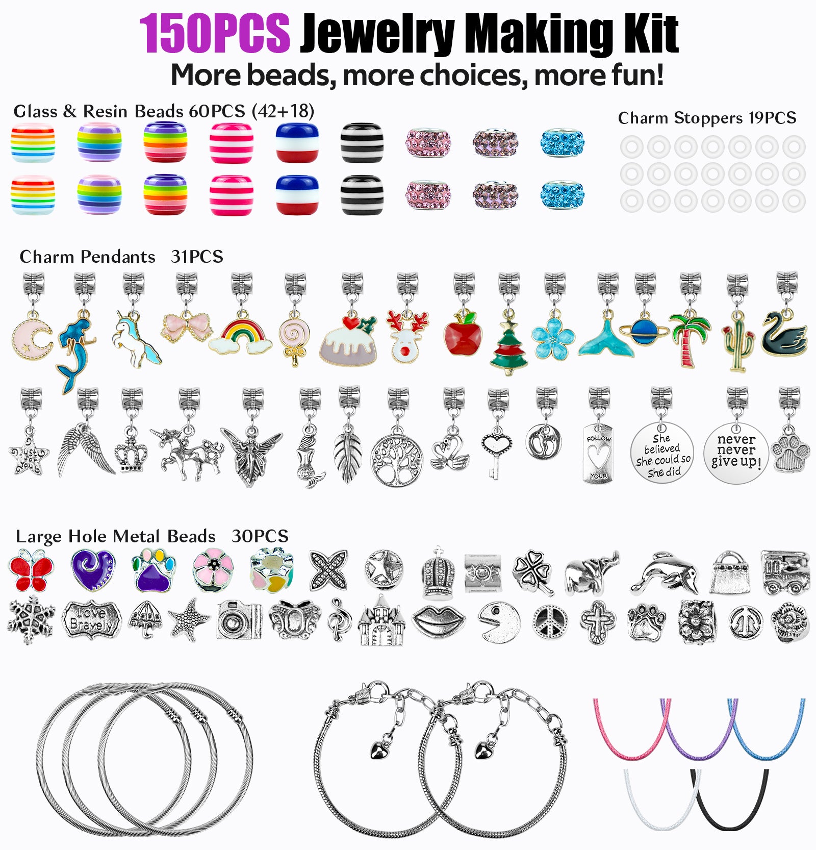 150 Pcs Charm Bracelet Making Kit - Gionlion Jewelry Making Supplies B